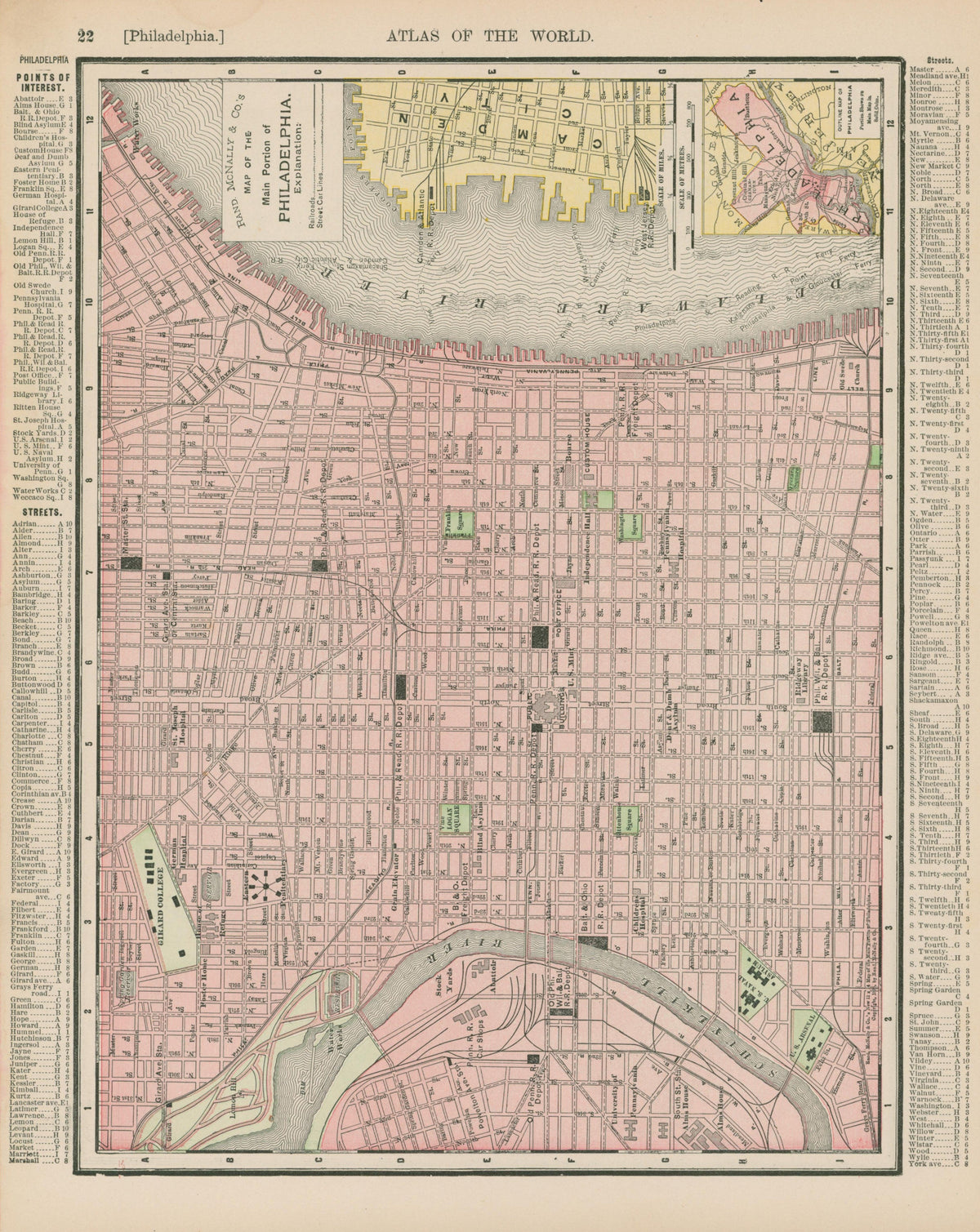 Philadelphia, City Plan- Atlas of the World - Authentic Vintage Map