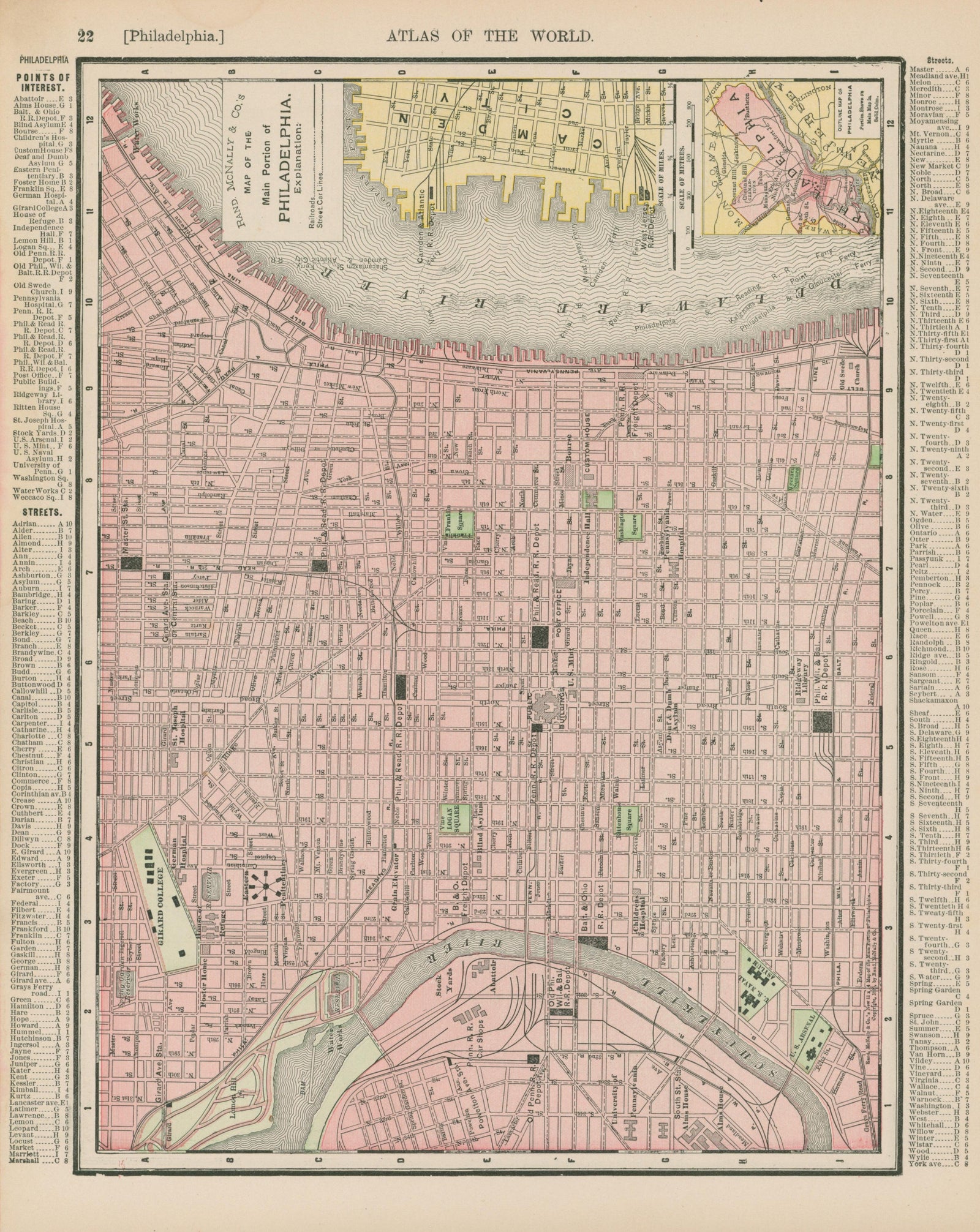Philadelphia, City Plan- Atlas of the World - Authentic Vintage Map