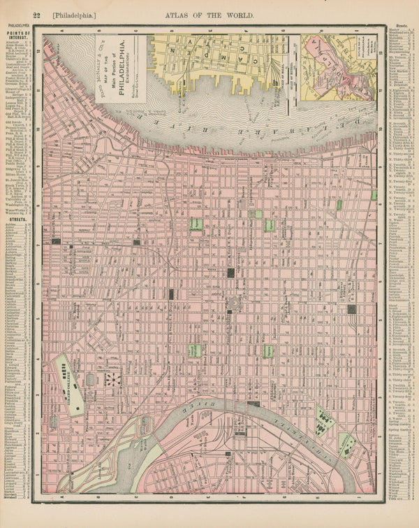 Philadelphia, City Plan- Atlas of the World - Authentic Vintage Map