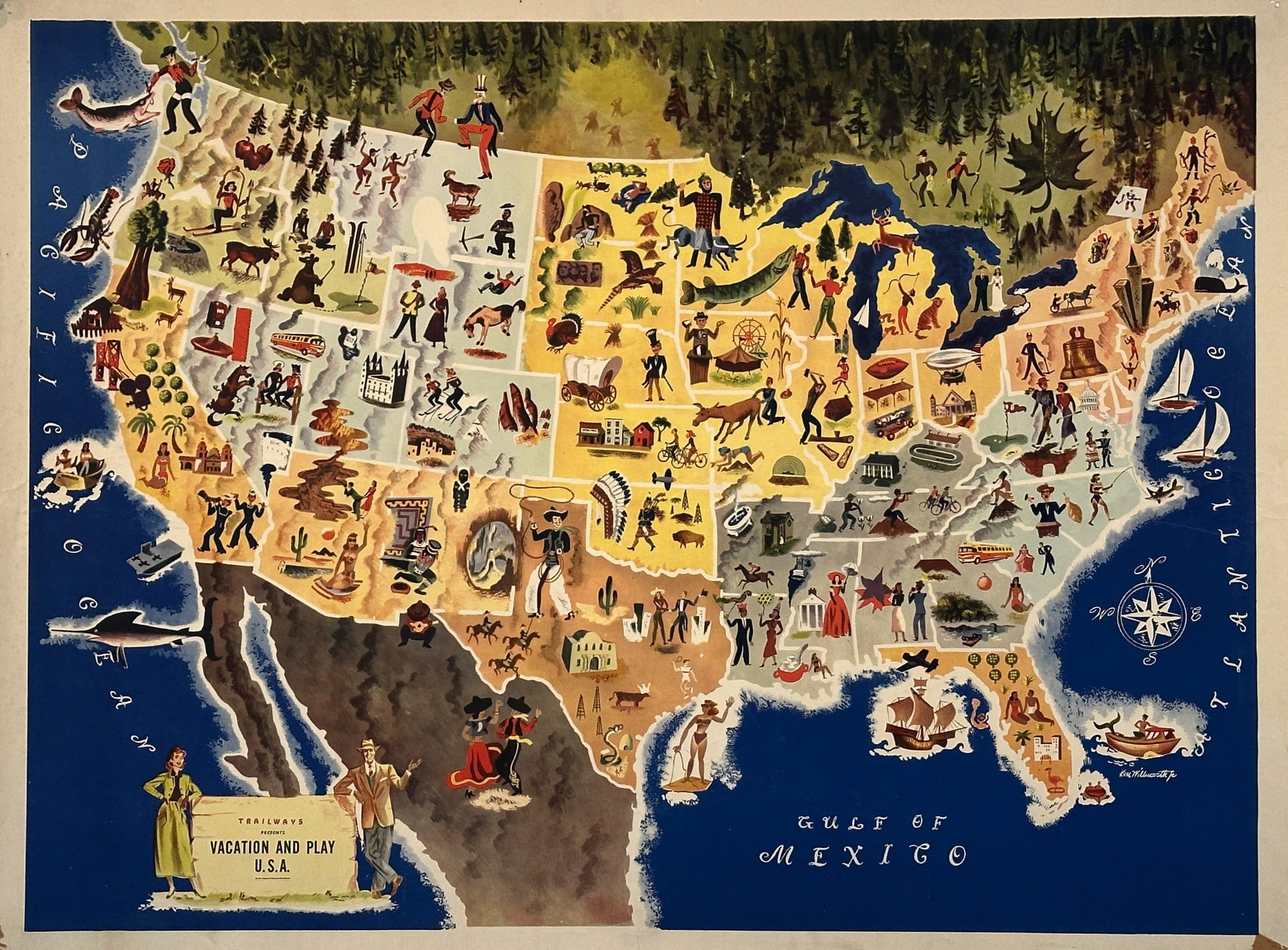 Trailways Map - Authentic Vintage Map