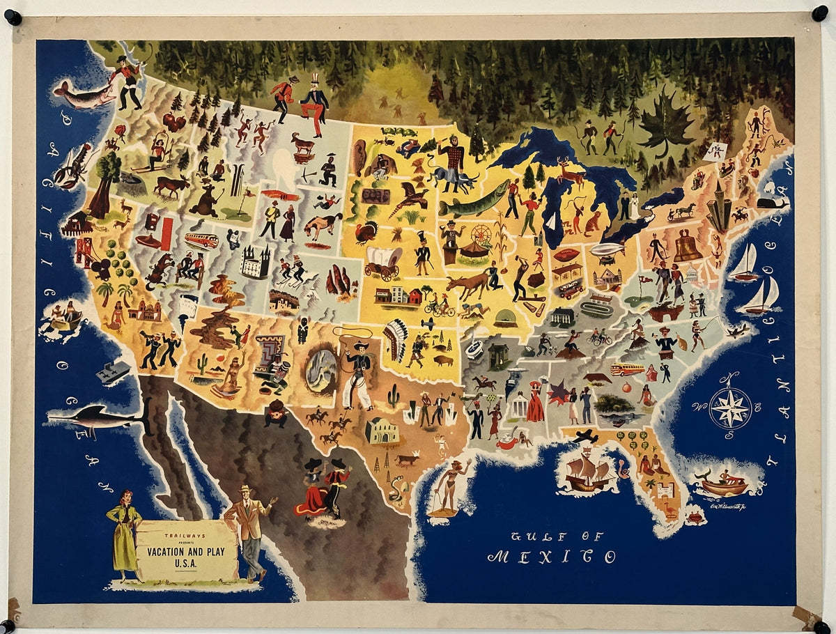 Trailways Map - Authentic Vintage Map