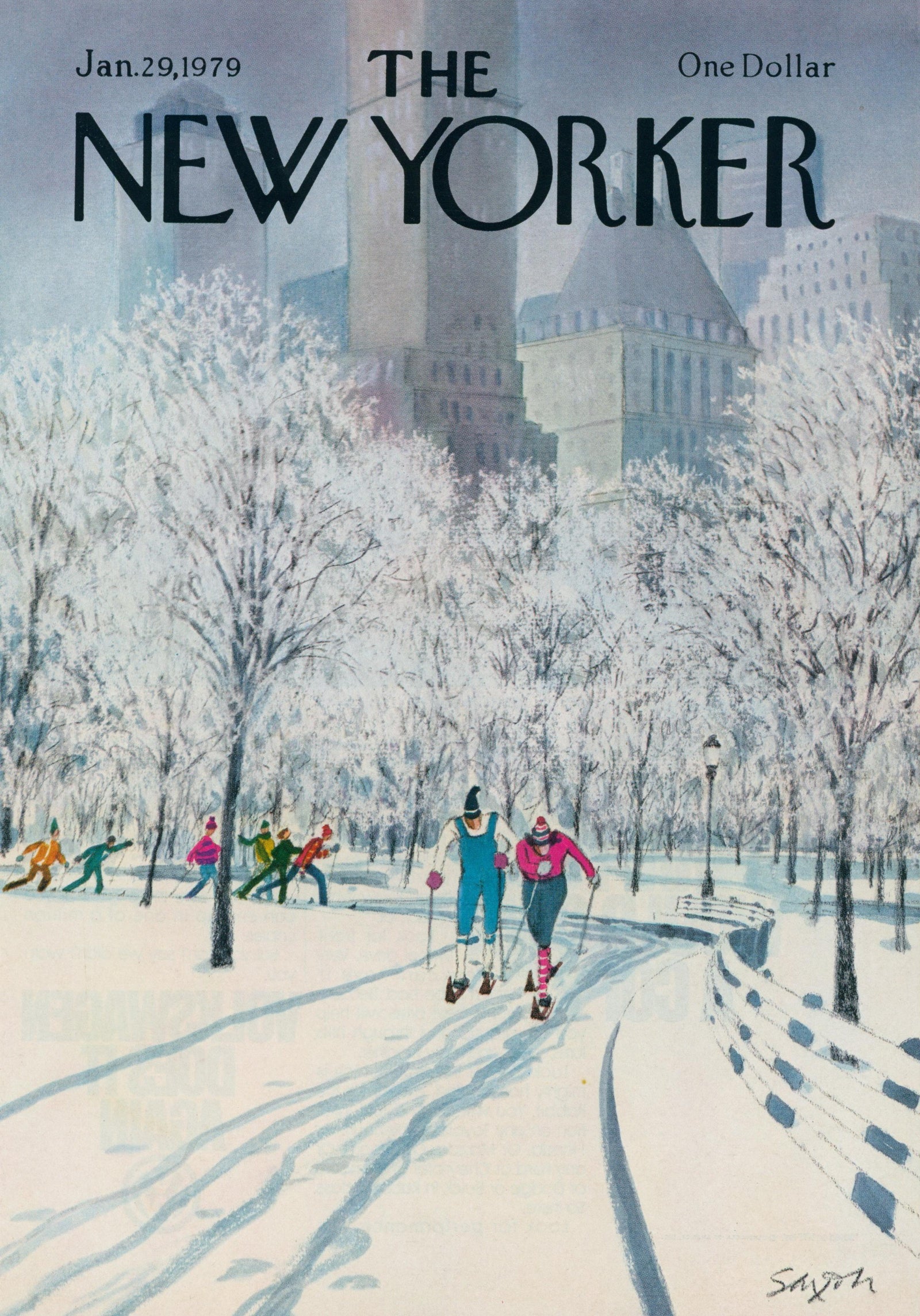 Skiing in the City- The New Yorker - Authentic Vintage Cover Art