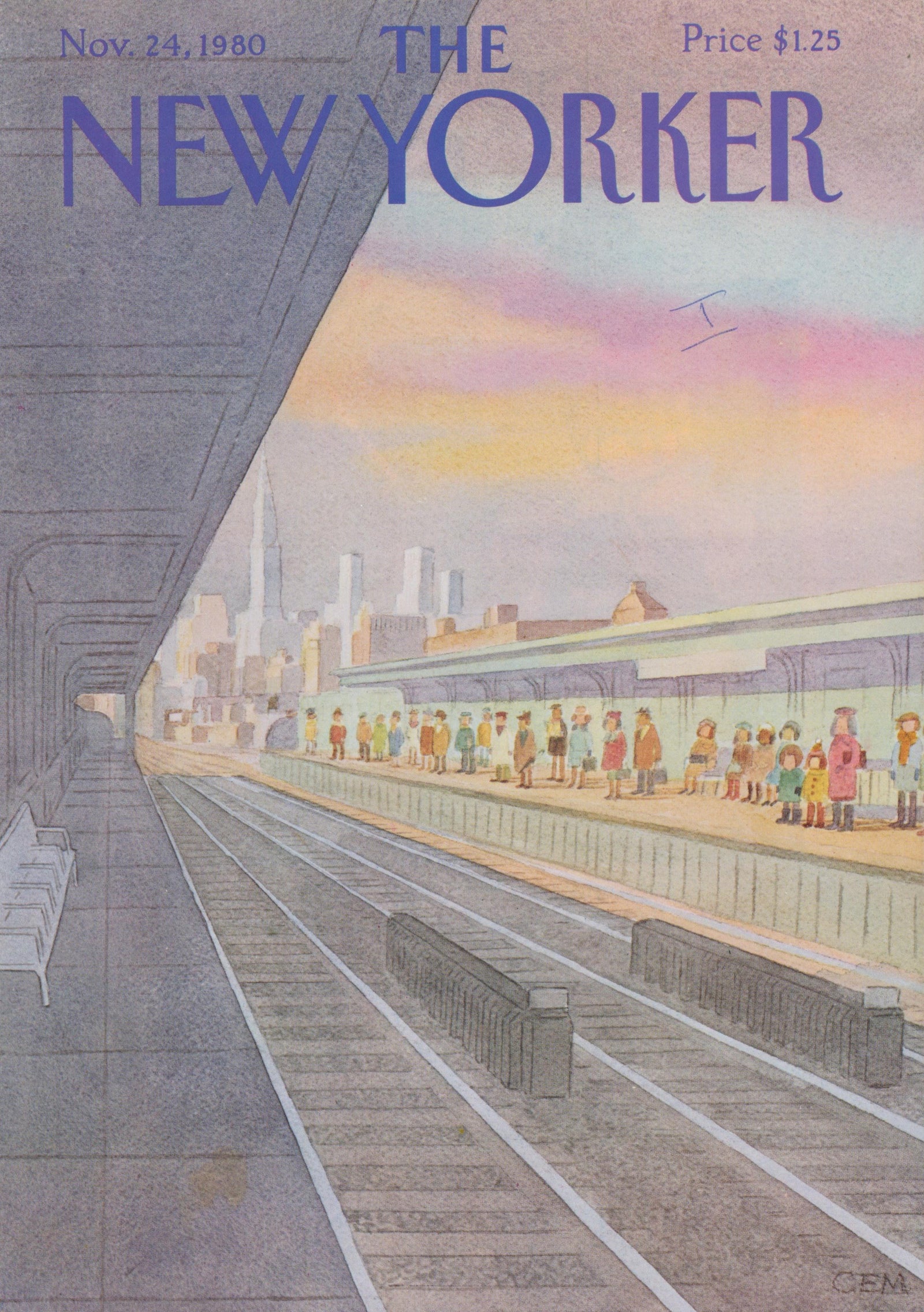Sunset Train- The New Yorker - Authentic Vintage Cover Art