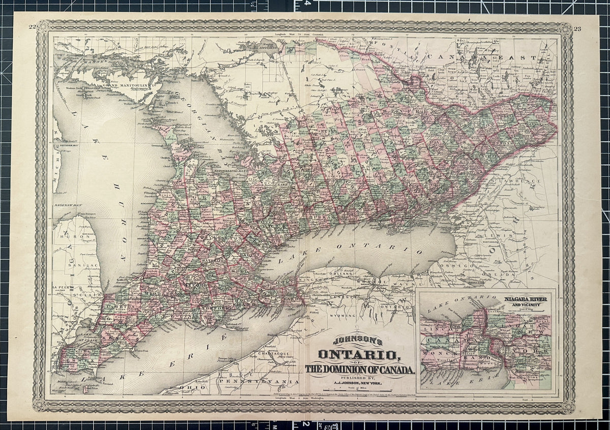 Ontario, Dominion of Canada- Johnson's Atlas - Authentic Vintage Map