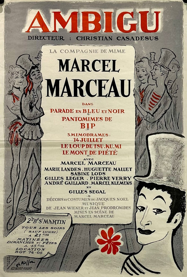 Marcel Marceau- Ambigu Theatre - Authentic Vintage Poster