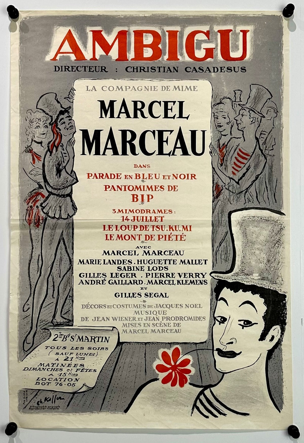 Marcel Marceau- Ambigu Theatre - Authentic Vintage Poster