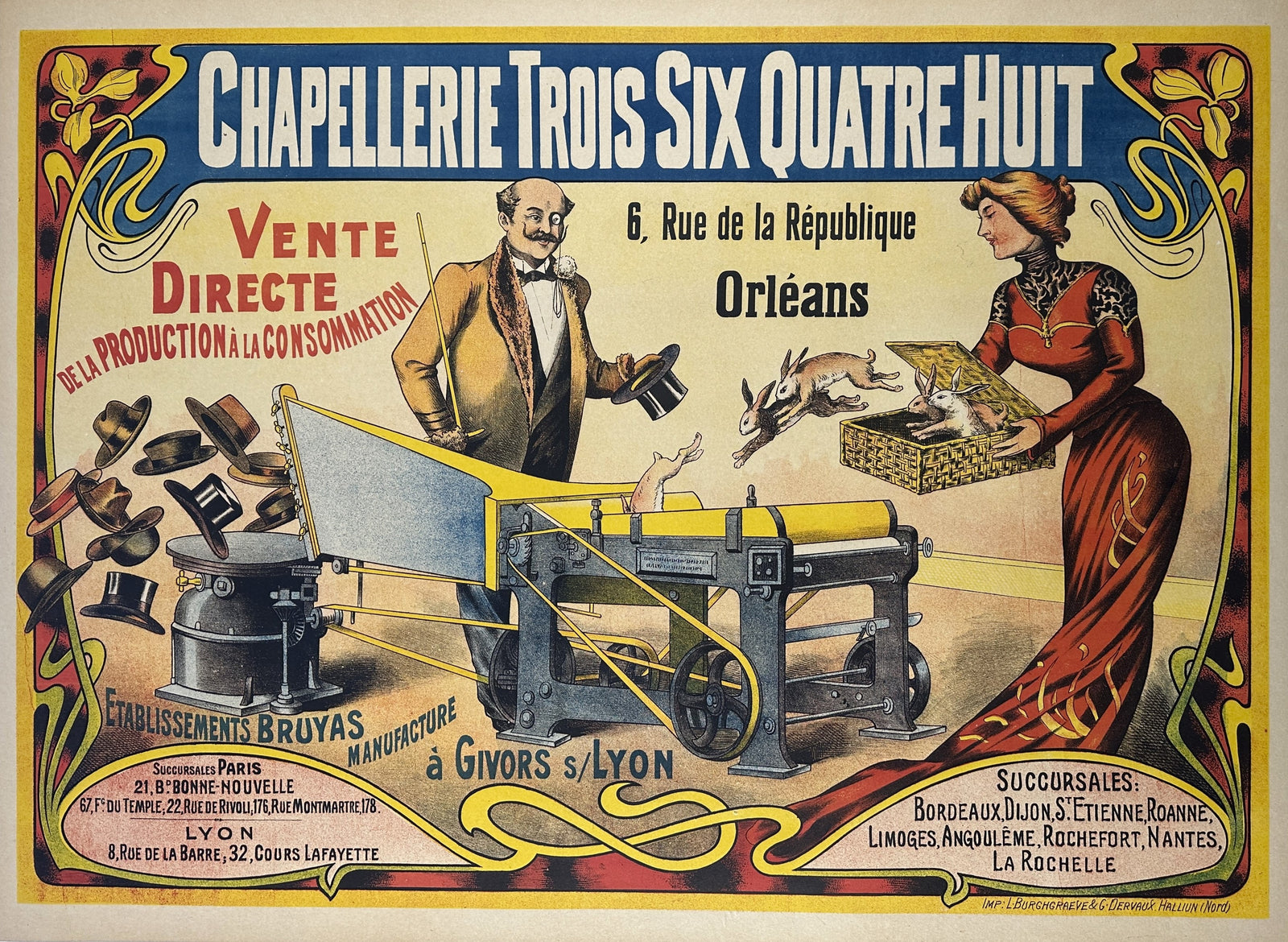 Chapellerie, Hat Manufacturing - Authentic Vintage Poster