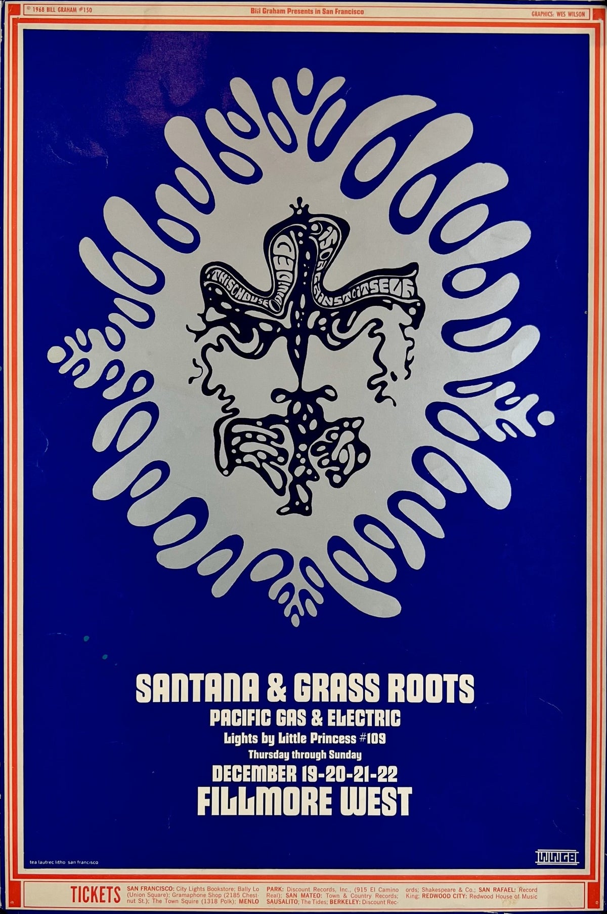Santana- Fillmore West BG-150 - Authentic Vintage Poster