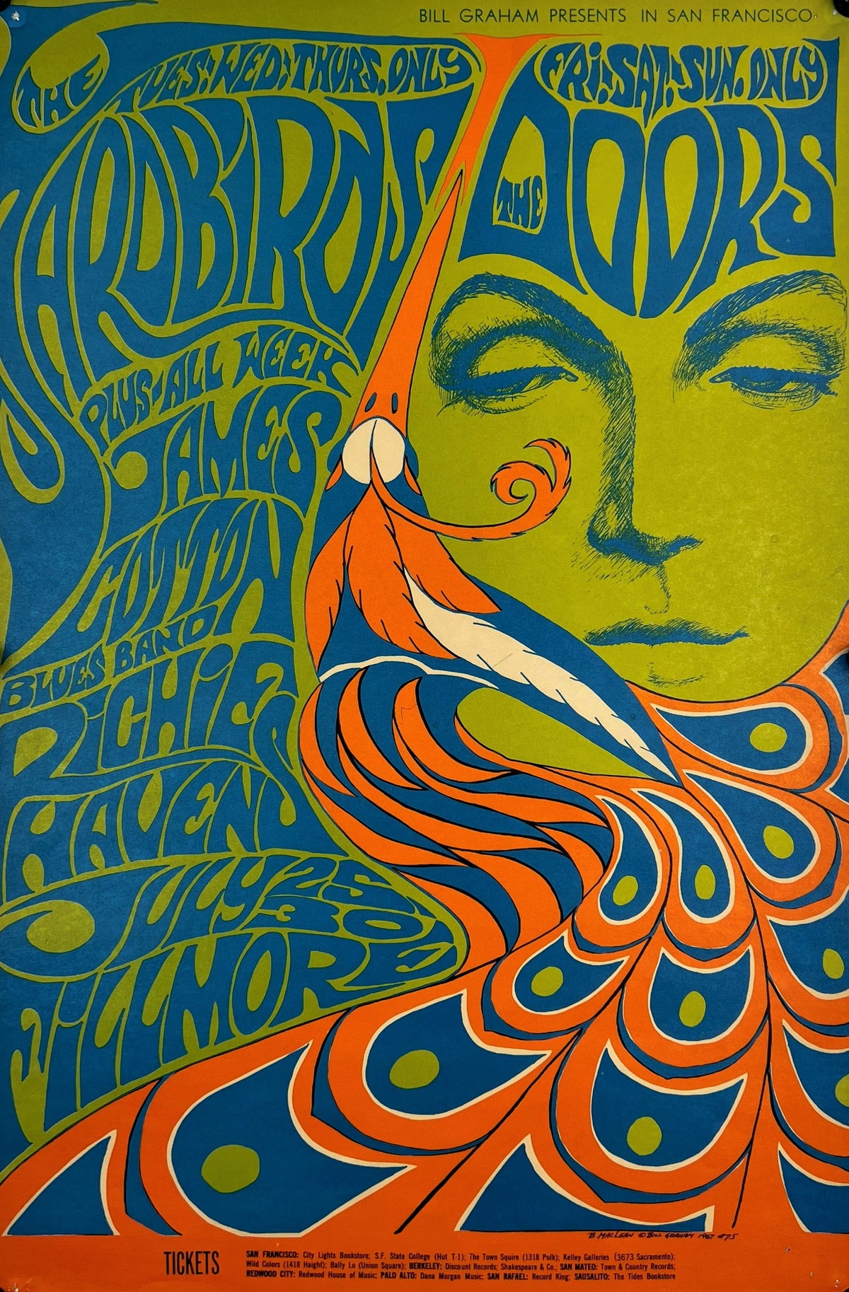 Doors, Yard Birds- Fillmore Auditorium BG-75 - Authentic Vintage Poster