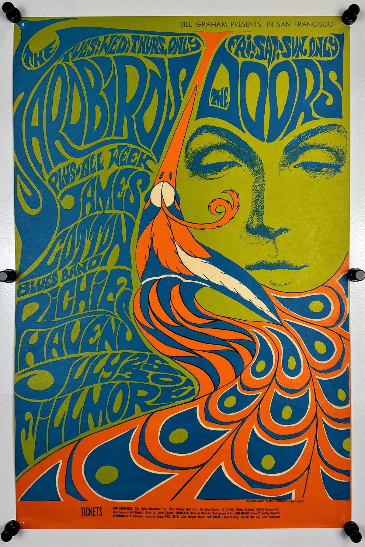 Doors, Yard Birds- Fillmore Auditorium BG-75 - Authentic Vintage Poster