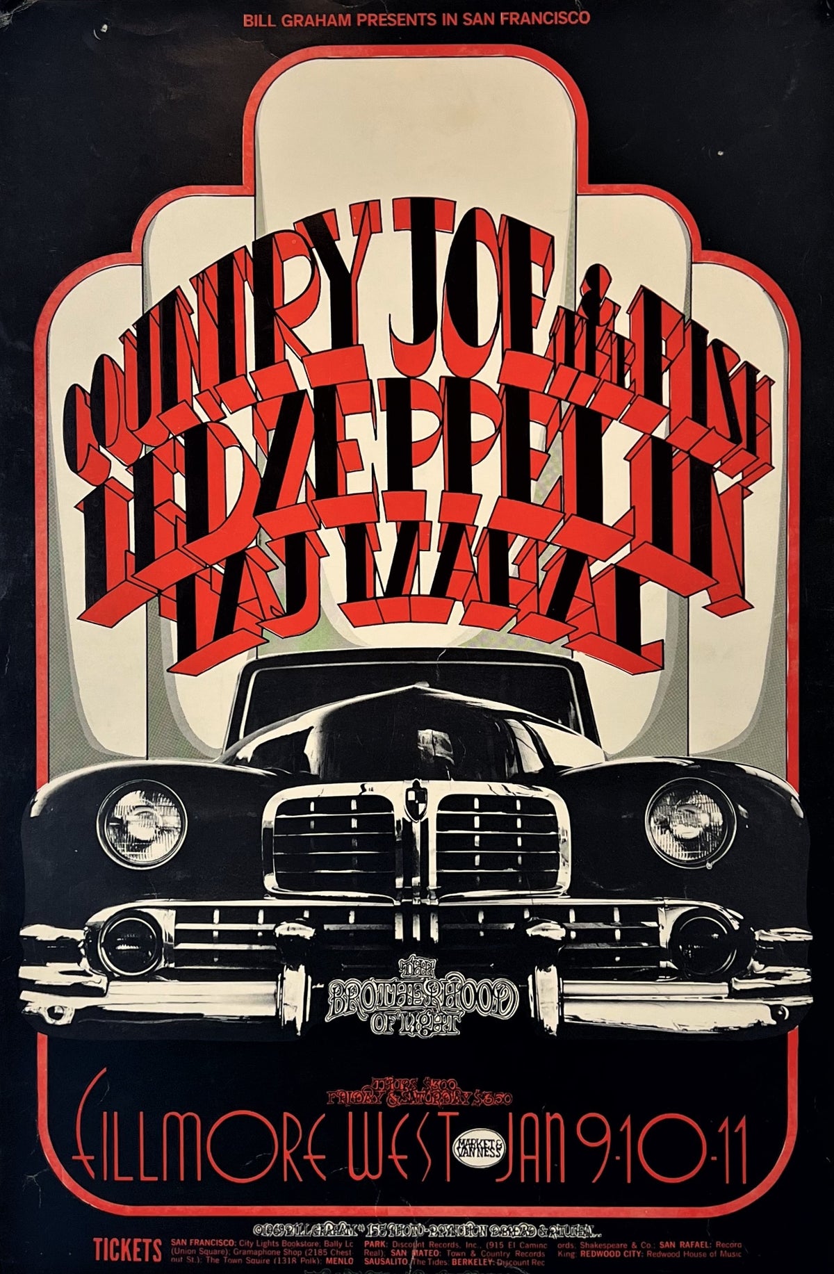 Led Zeppelin, Country Joe- Fillmore Auditorium BG-155 - Authentic Vintage Poster