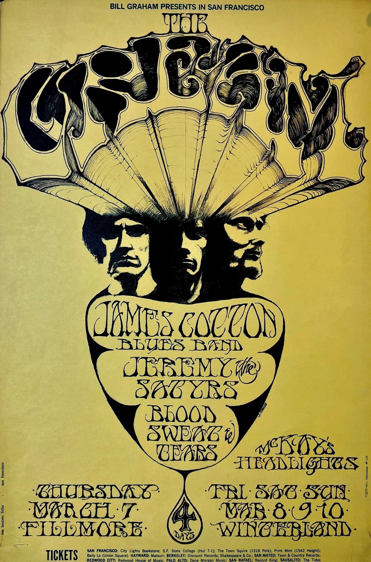 Cream, James Cotton- Fillmore Auditorium BG-110 - Authentic Vintage Poster