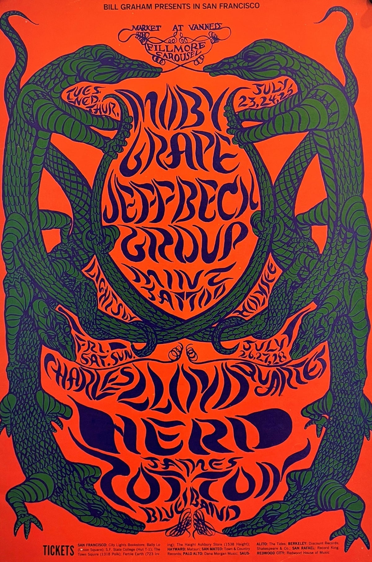 Moby Grape, Jeff Beck- Fillmore Auditorium BG-130 - Authentic Vintage Poster