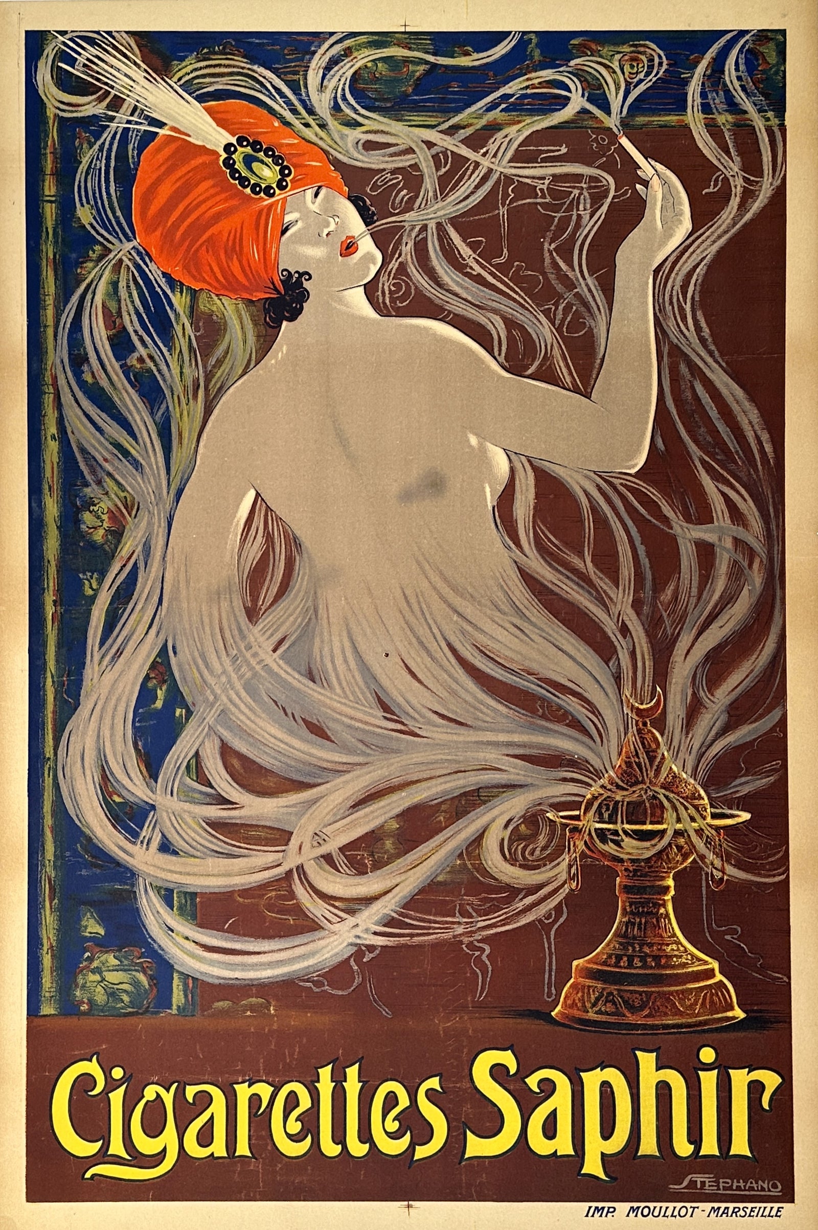 Cigarettes Saphir by Stephano - Authentic Vintage Poster
