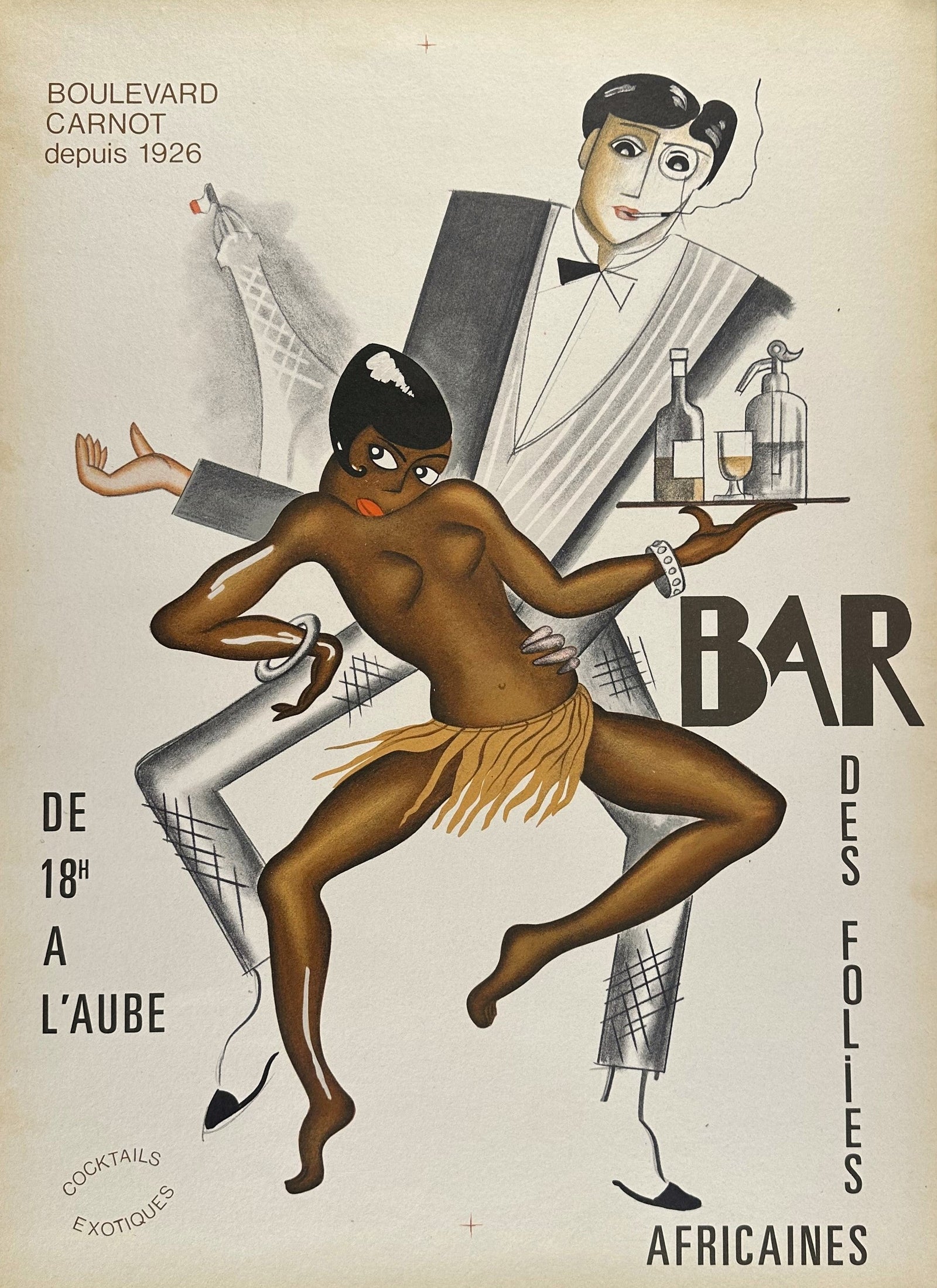 Bar Des Folies Africaines- Josephine Baker - Authentic Vintage Poster