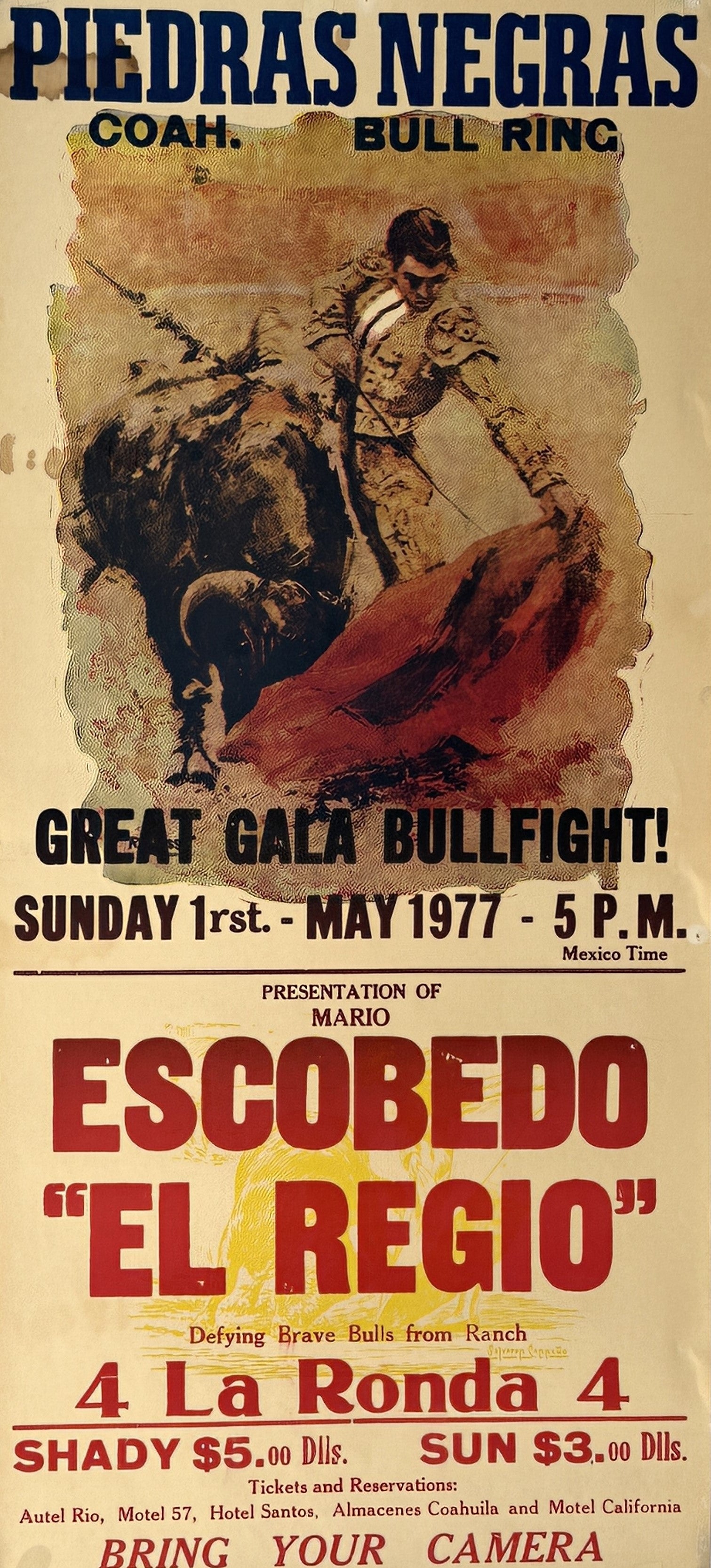 Piedras Negras, Mexican Bullfighting - Authentic Vintage Poster