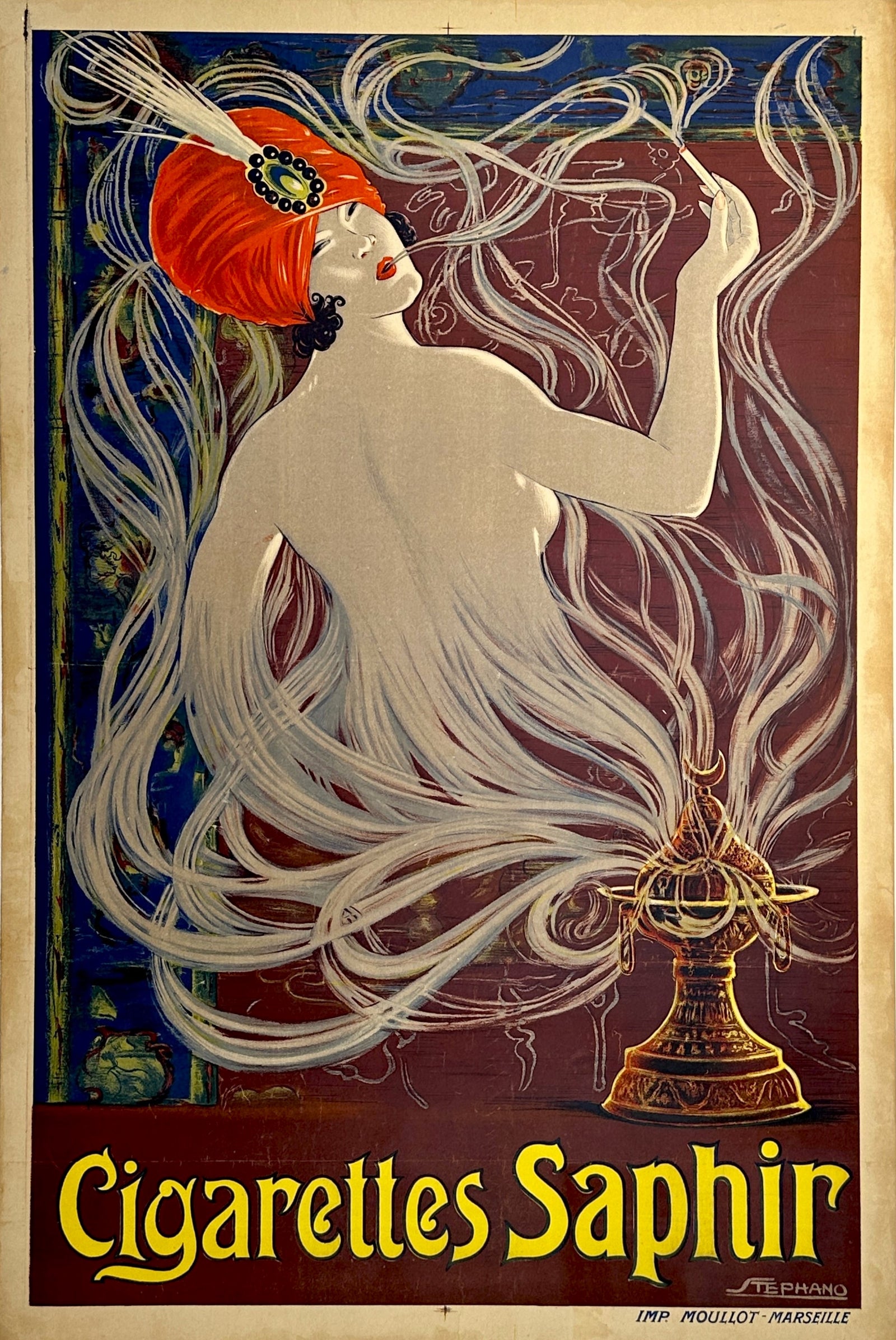 Cigarettes Saphir by Stephano - Authentic Vintage Poster