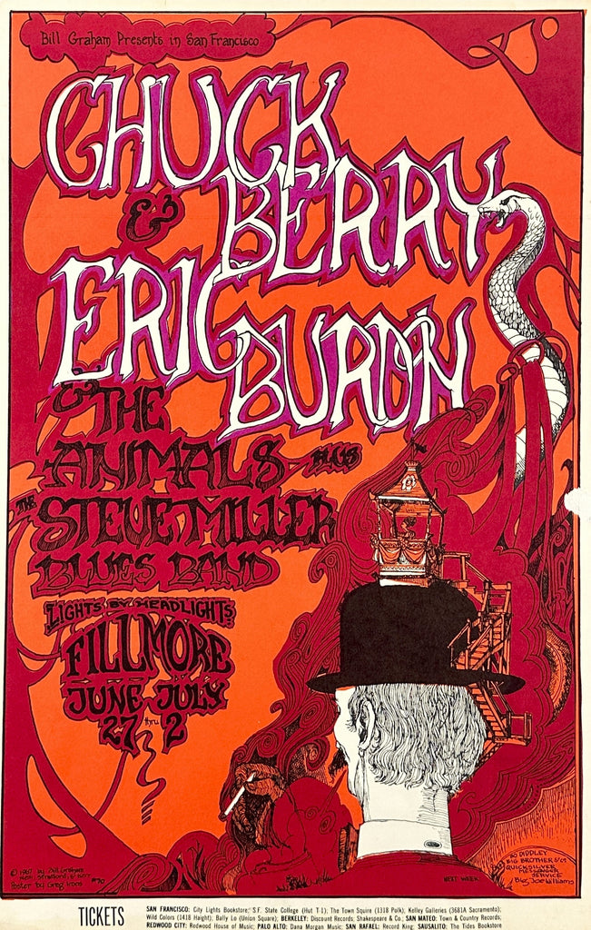 ERIC HAZE 90s Poster ポスター 額付き 非売品 当時物 Jimi Hendrix- Fillmore Auditorium BG-140, Original Vintage Poster