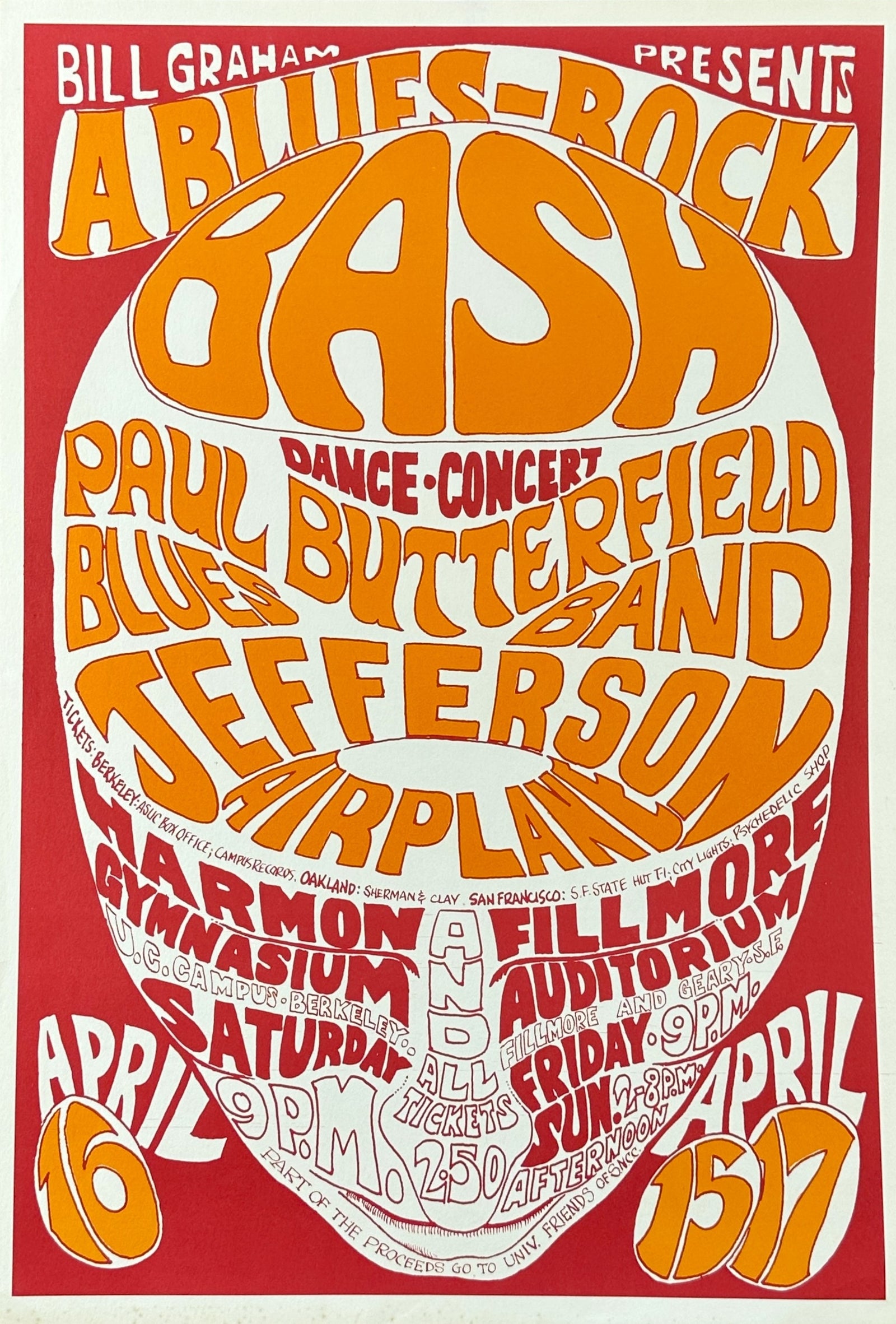 Jefferson Airplane, Paul Butterfield- BG-3 - Authentic Vintage Poster