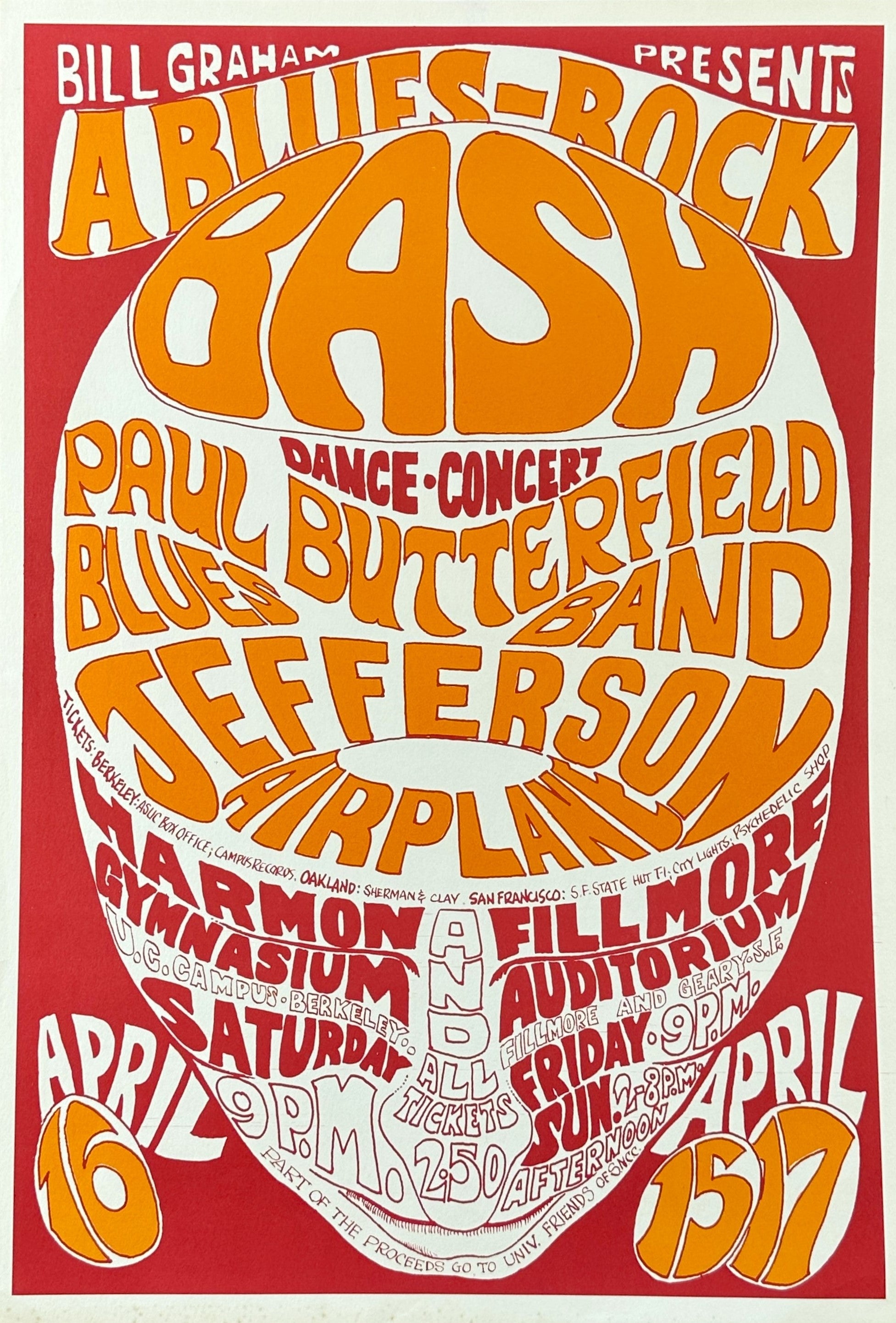 Jefferson Airplane, Paul Butterfield- BG-3 - Authentic Vintage Poster