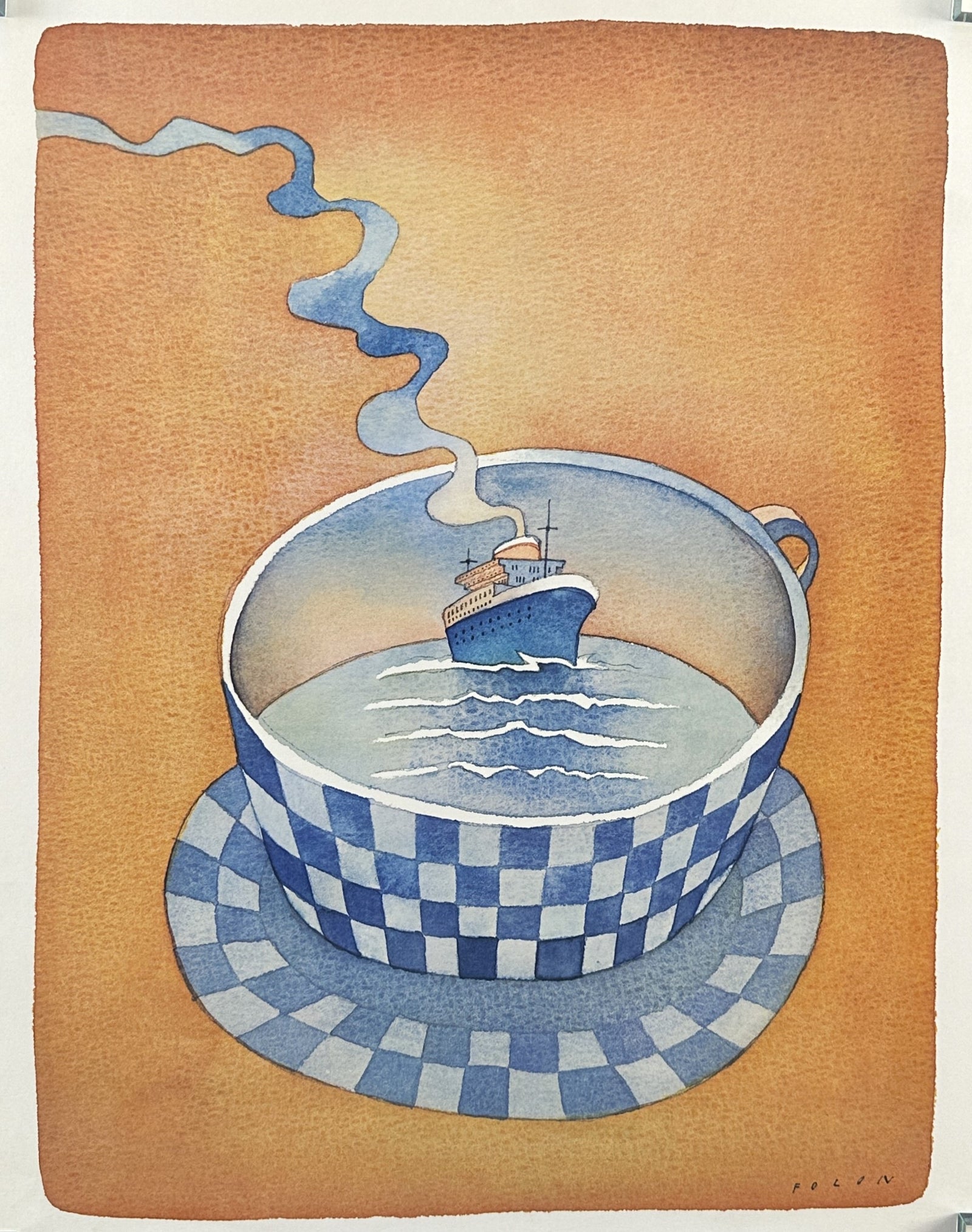 Michael Folon, Teacup - Authentic Vintage Poster