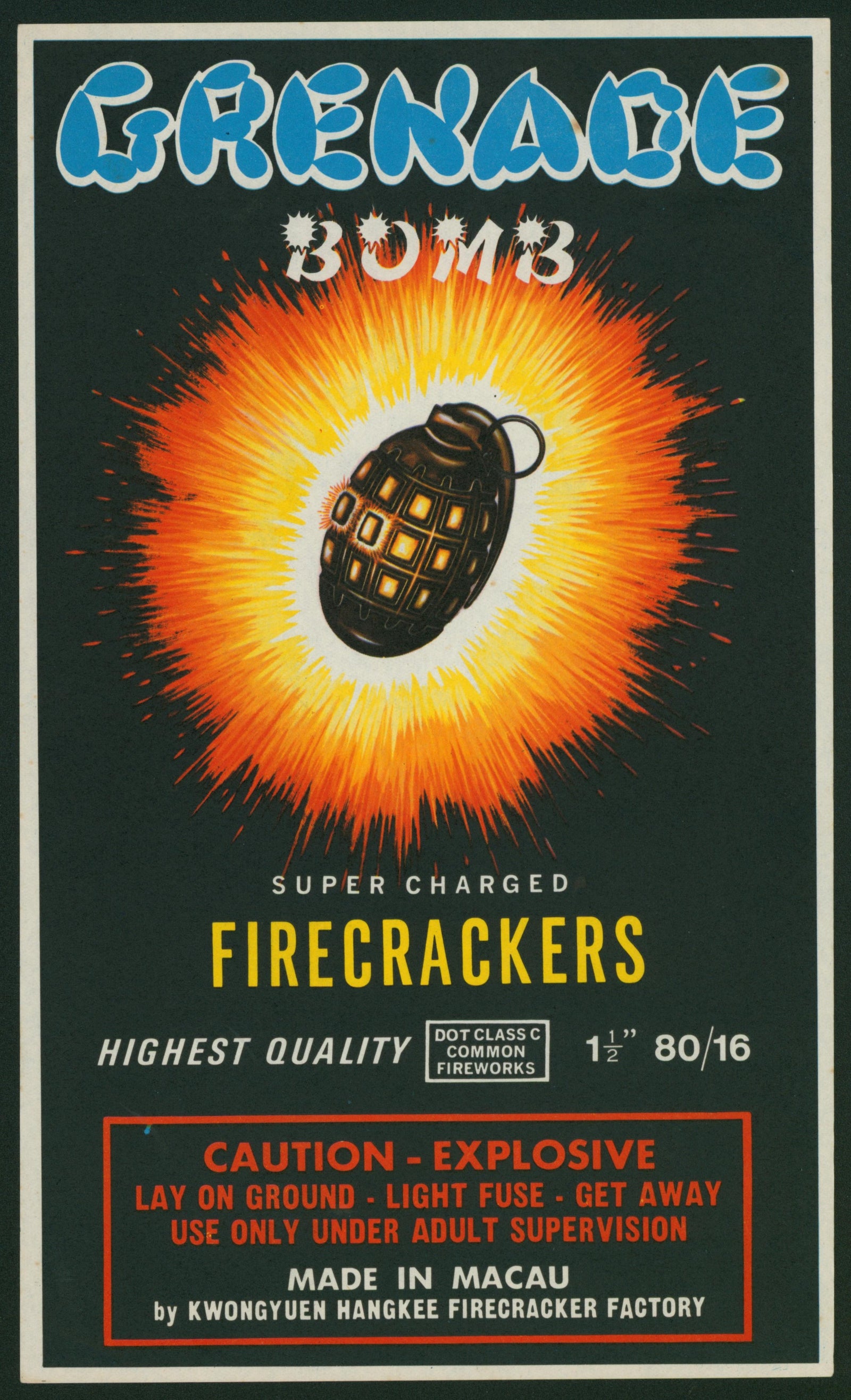 Grenade Bomb, Firecrackers - Authentic Vintage Product Label
