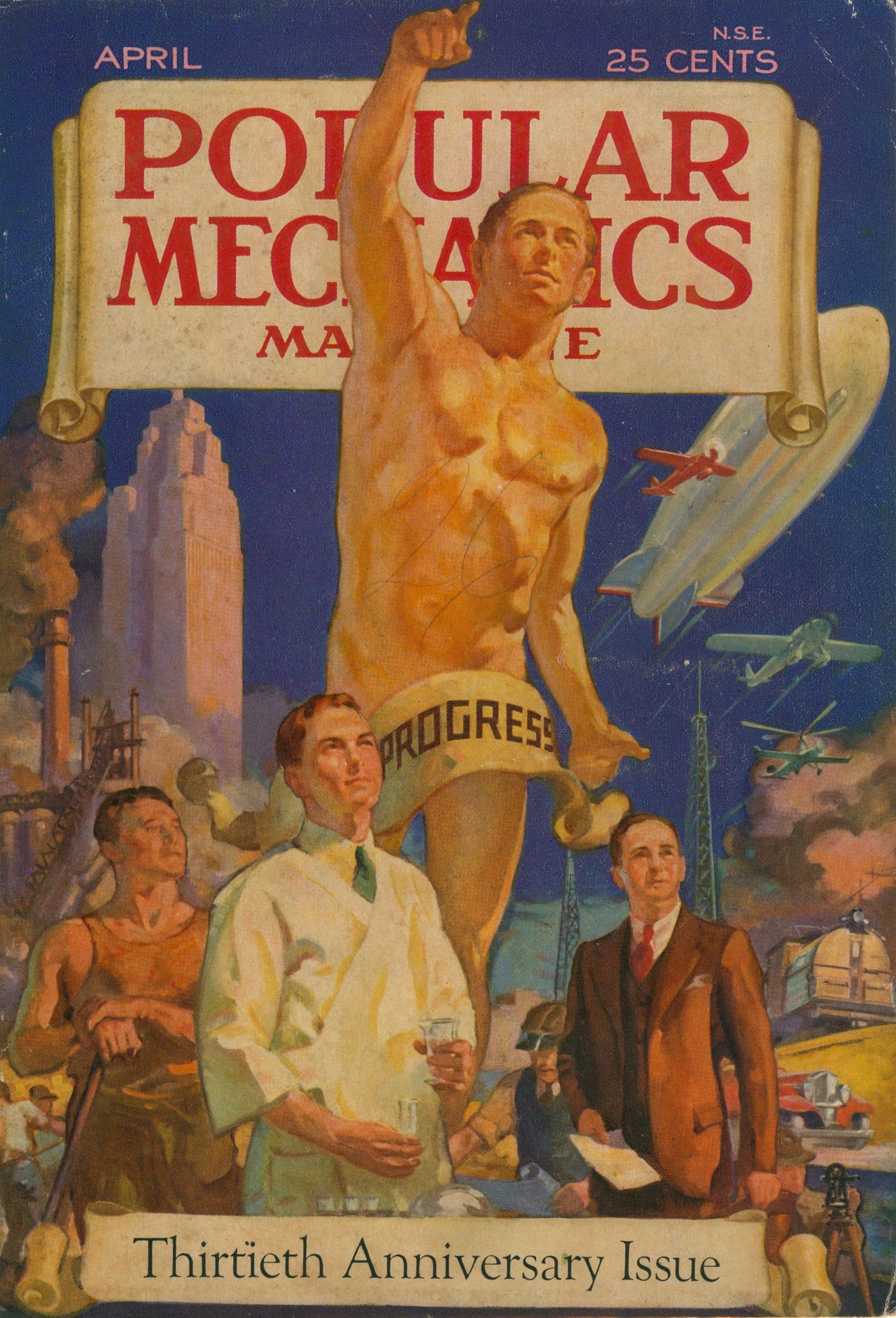 Anniversary of Progress- Popular Mechanics - Authentic Vintage Cover Art