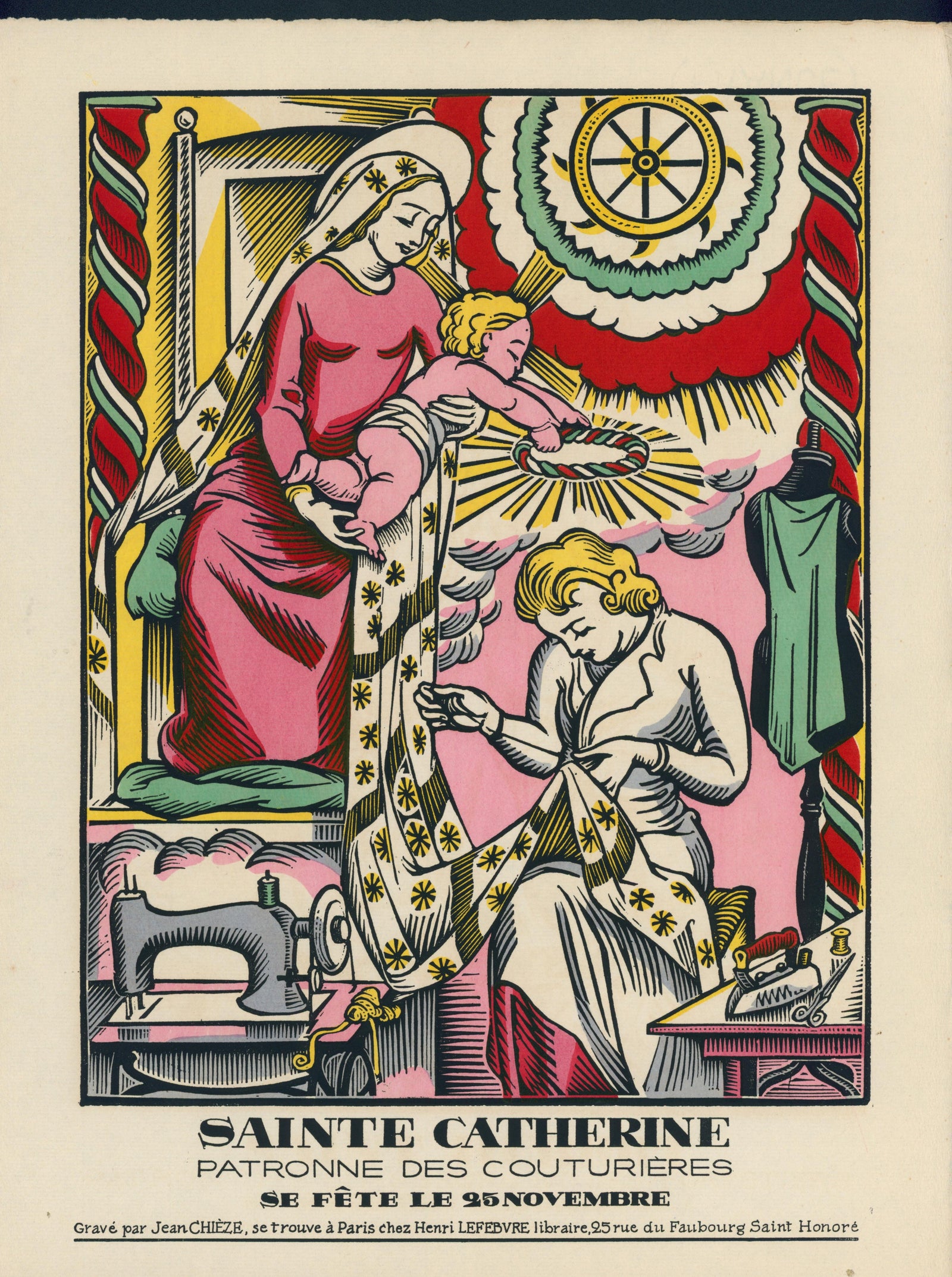 Sainte Catherine, Seamstresses- Wood Engraving - Authentic Vintage Antique Print