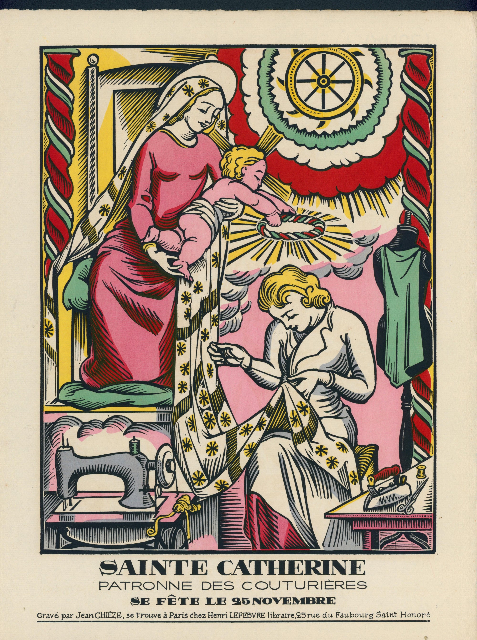 Sainte Catherine, Seamstresses- Wood Engraving - Authentic Vintage Antique Print