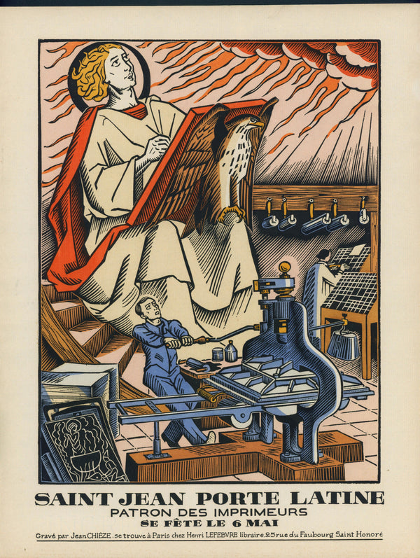 Sainte Jean Porte Latine, Printmaking- Wood Engraving - Authentic Vintage Antique Print