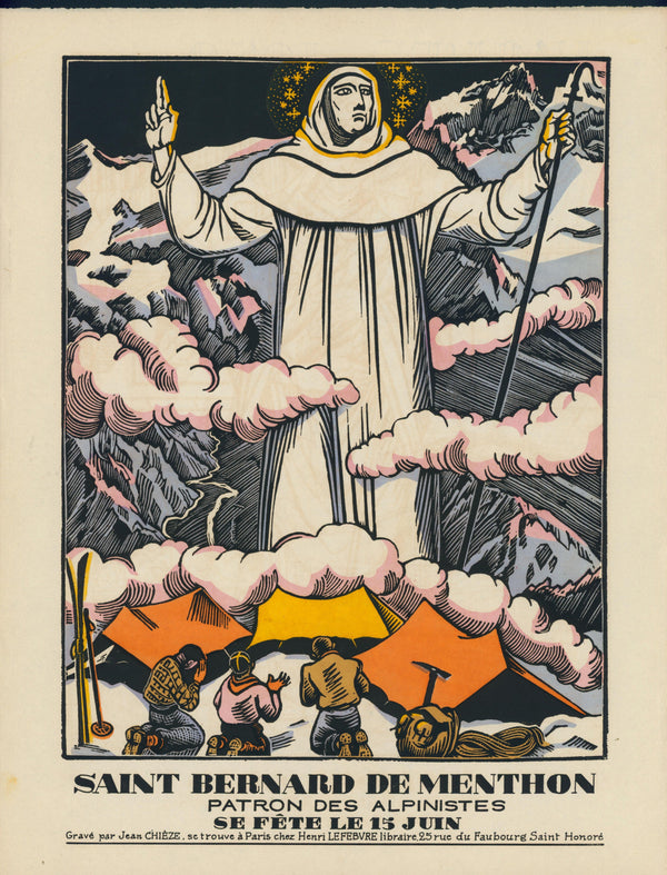 Saint Bernard de Menthon, Mountaineers- Wood Engraving - Authentic Vintage Antique Print