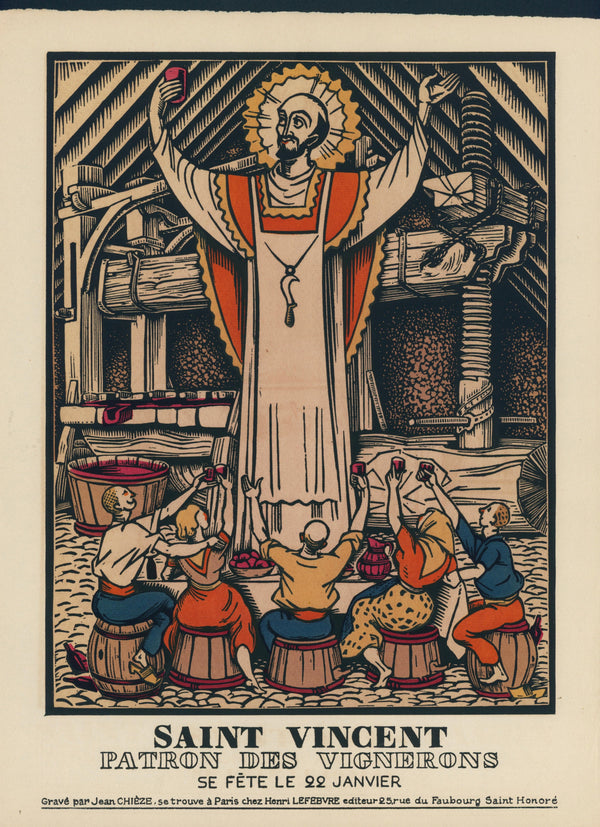 Saint Vincent, Winemakers- Wood Engraving - Authentic Vintage Antique Print