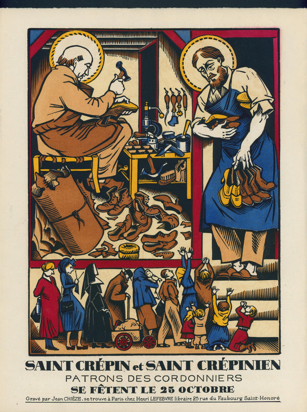 Saints Crépin, Shoemakers- Wood Engraving - Authentic Vintage Antique Print