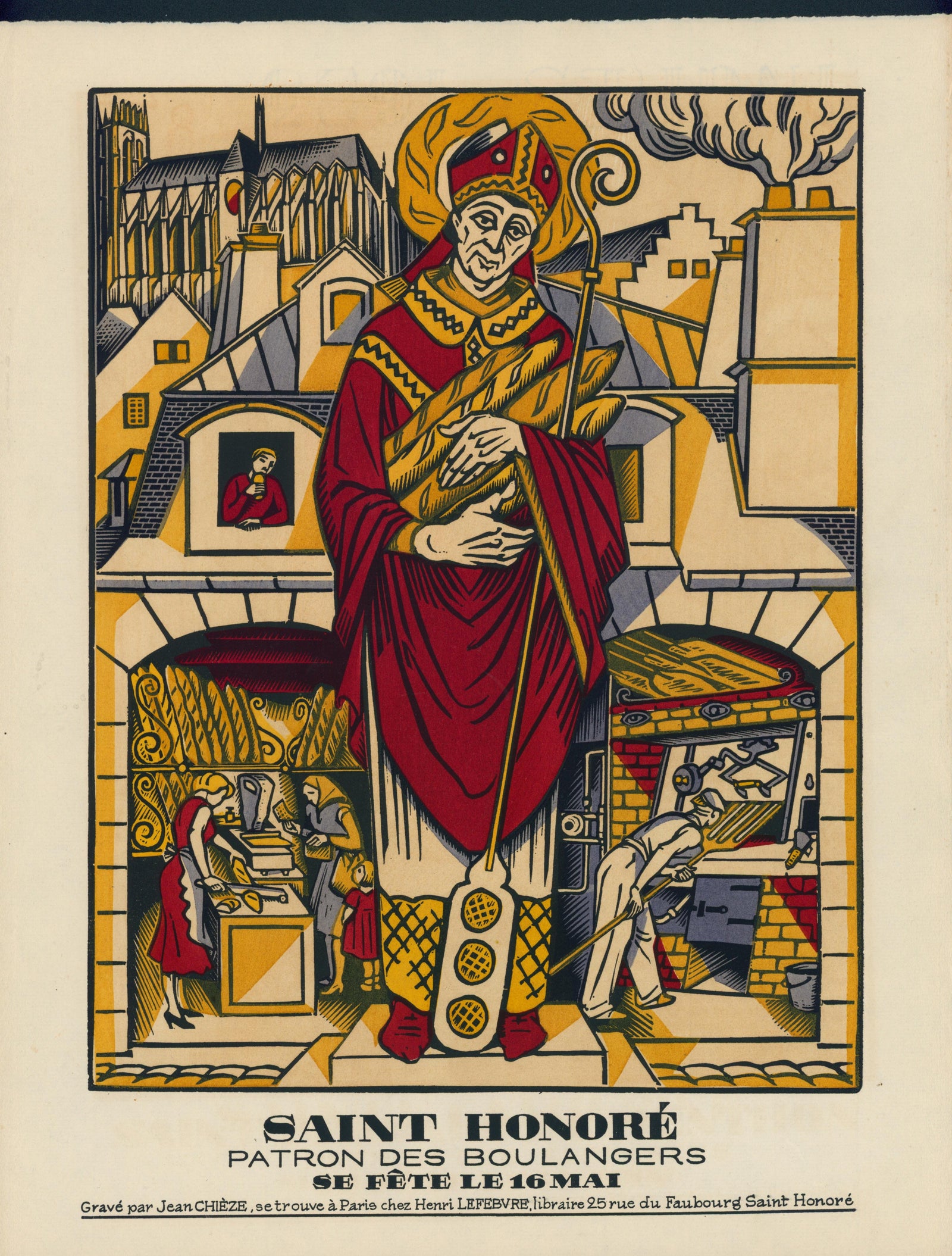 Saint Honoré, Baking- Wood Engraving - Authentic Vintage Antique Print