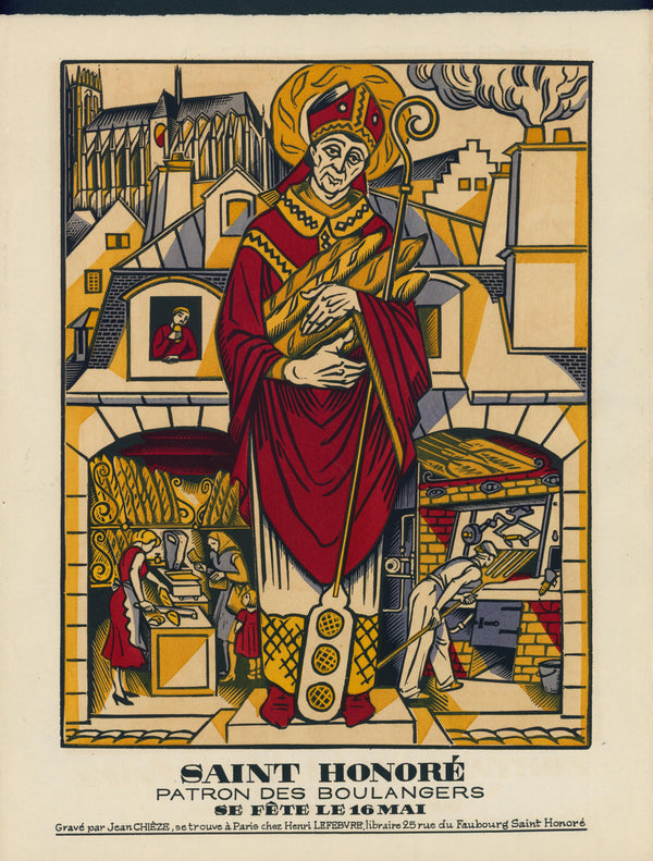 Saint Honoré, Baking- Wood Engraving - Authentic Vintage Antique Print