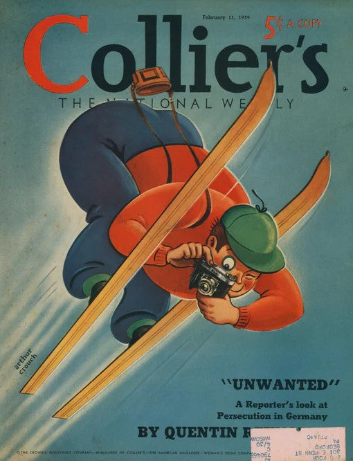 Skiing Photographer- Collier's Magazine - Authentic Vintage Cover Art