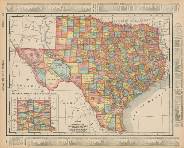 Texas- Atlas of the World - Authentic Vintage Map