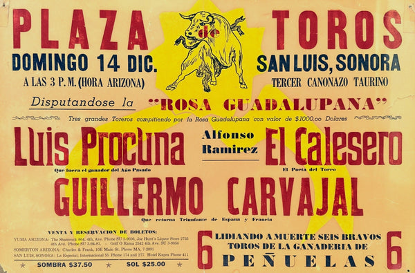 Plaza Toros- Sonora, Mexico - Authentic Vintage Window Card