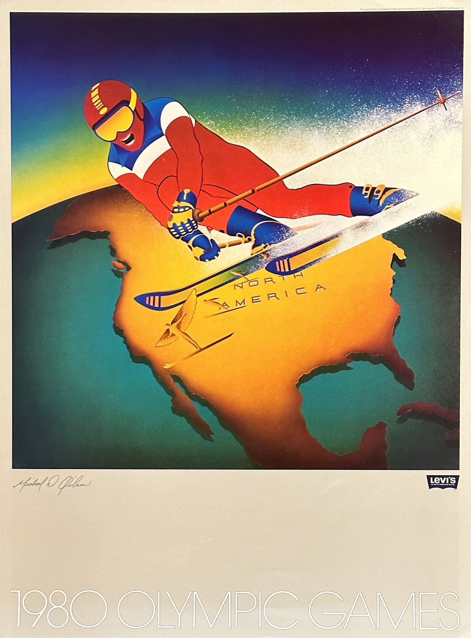 Moscow Olympics, Skiing (Signed) - Authentic Vintage Poster