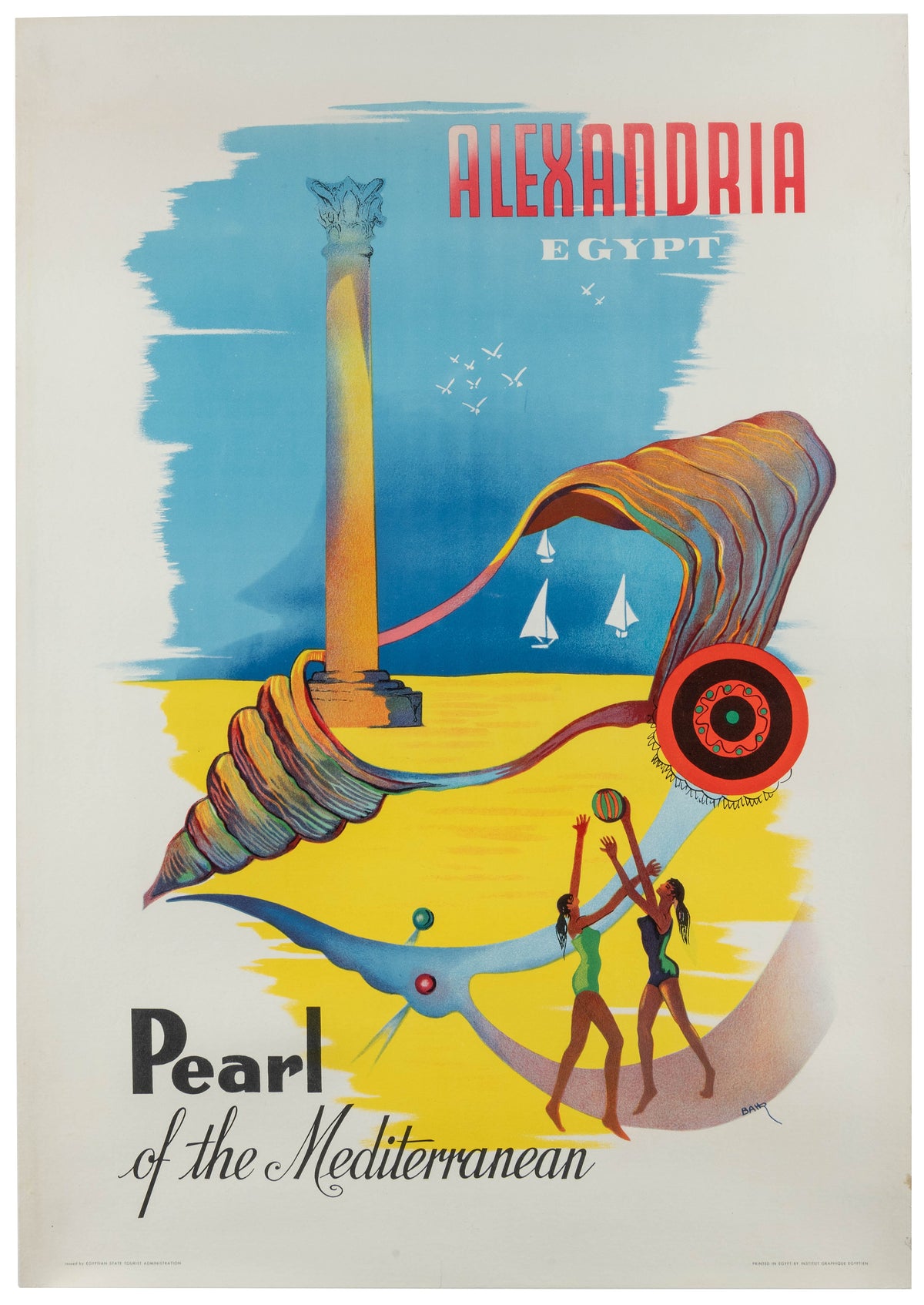 Pearl of the Mediterranean- Alexiandria, Egypt - Authentic Vintage Poster