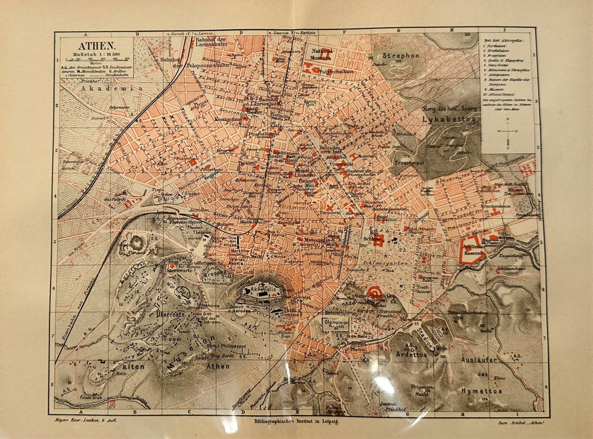 Athens Map - Authentic Vintage Antique Print