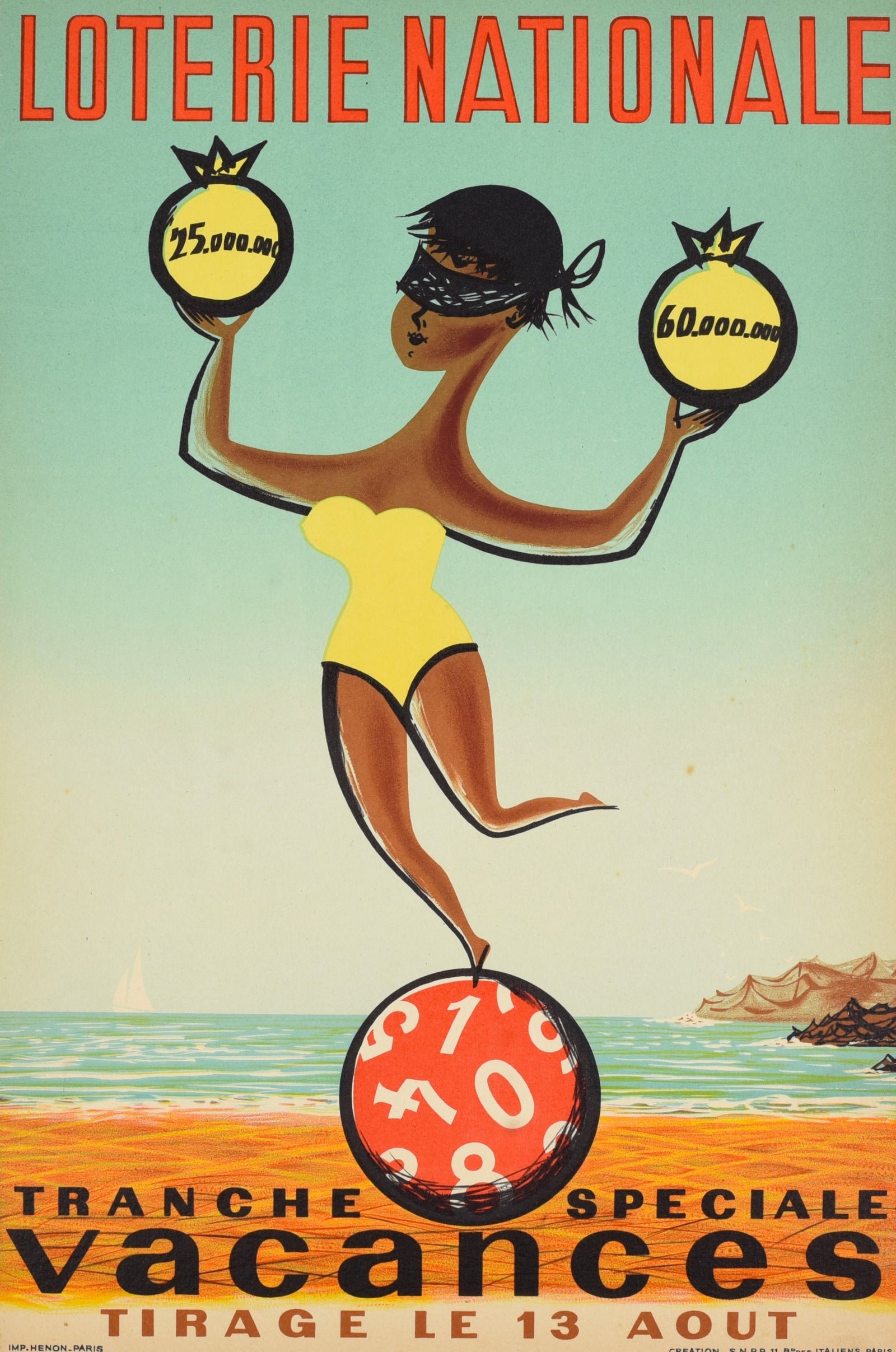 Vacances, Loterie Nationale - Authentic Vintage Poster