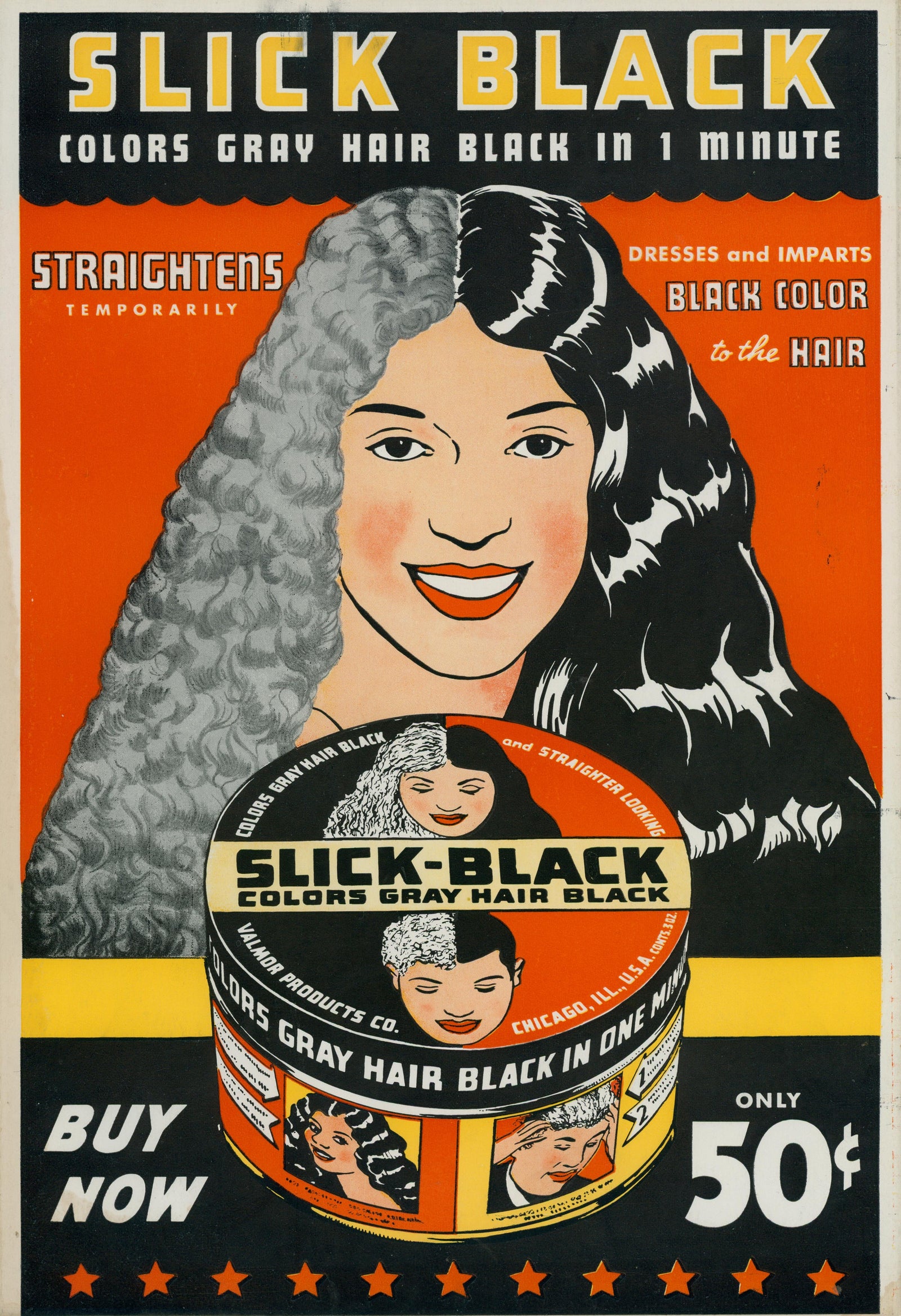 Slick Black Hair Dye - Authentic Vintage Window Card