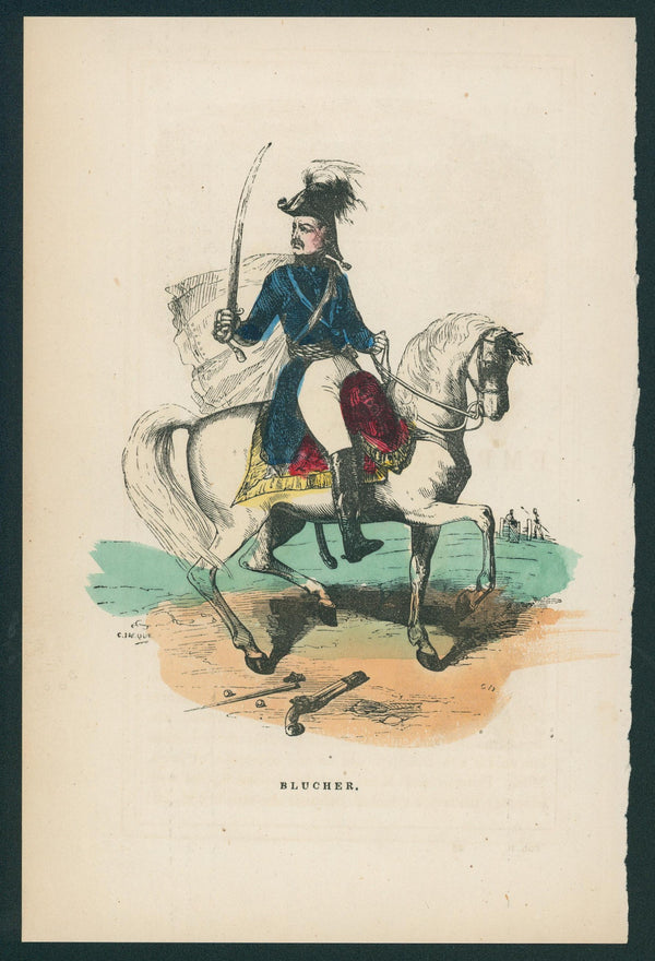 Gebhard Leberecht von Blücher- Hand Colored Engraving - Authentic Vintage Antique Print