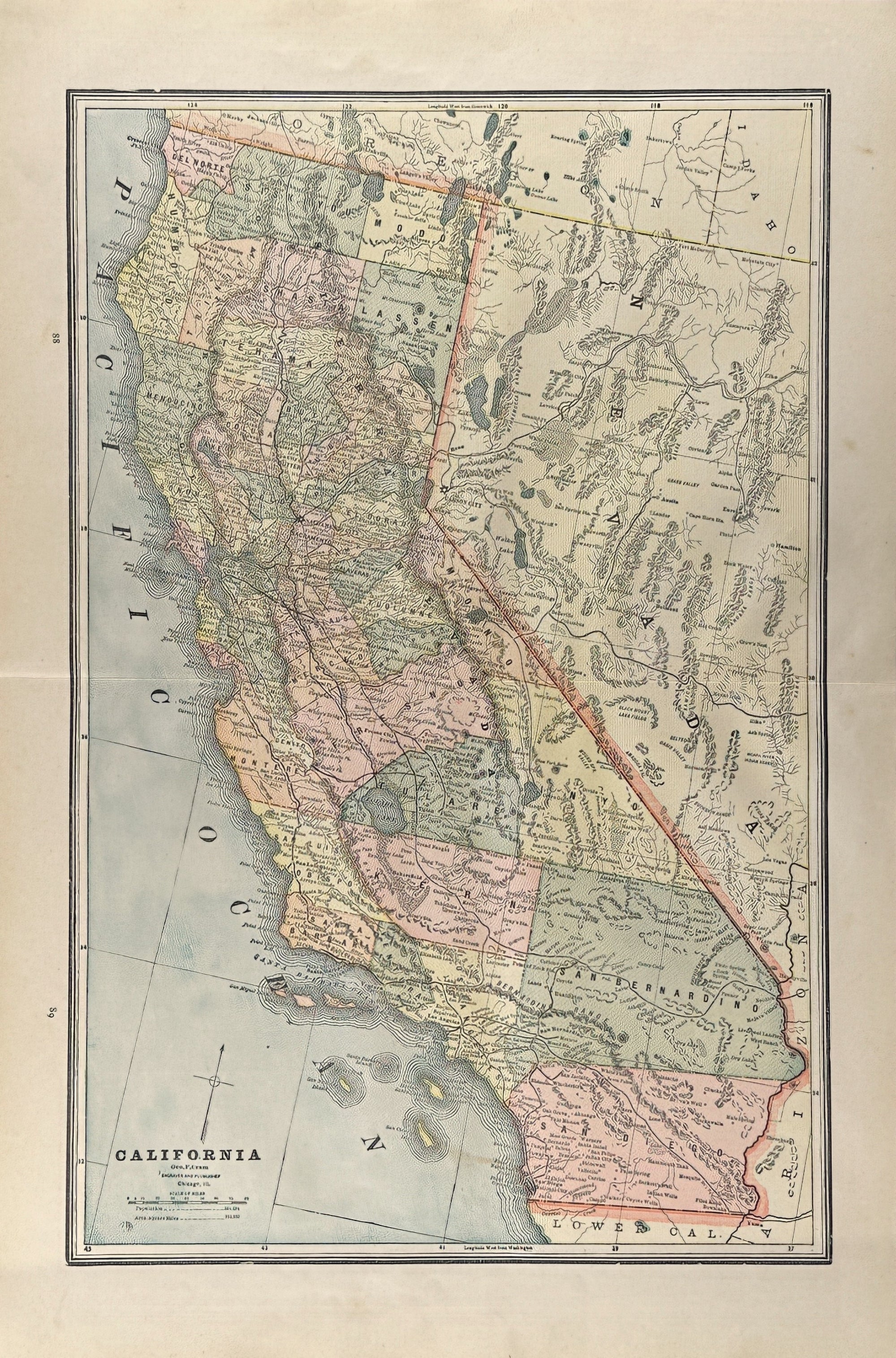 California- Cram’s Atlas - Authentic Vintage Map