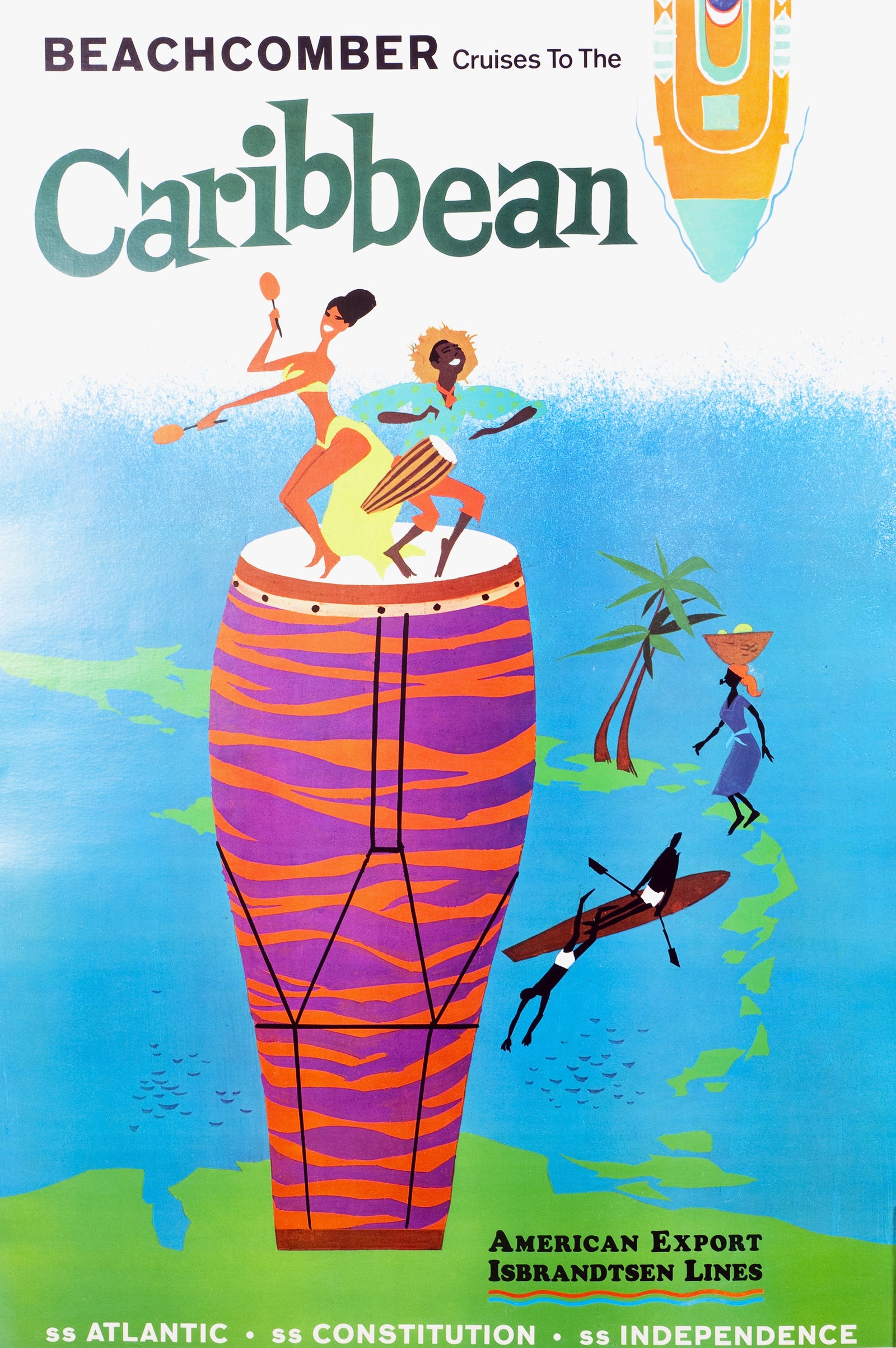 Visit the Caribbean, Beachcomber Cruises - Authentic Vintage Poster