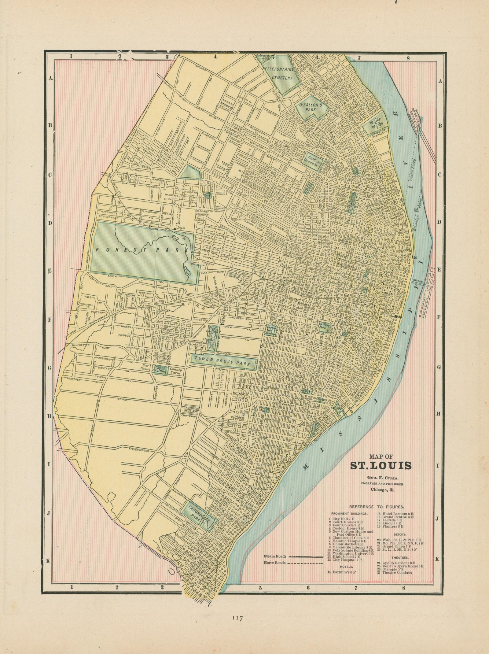 St. Louis- Cram's Atlas - Authentic Vintage Map