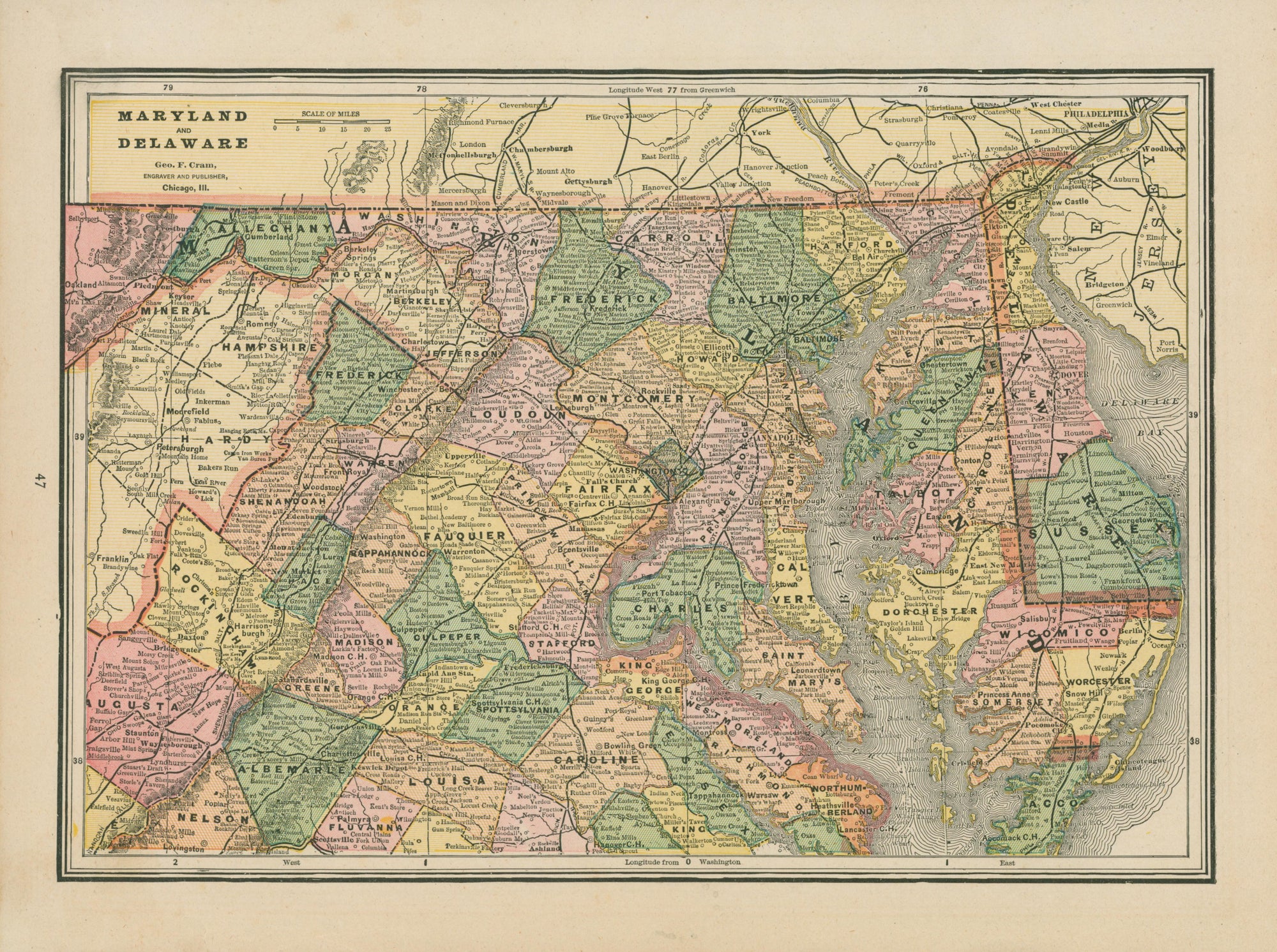Maryland, Delaware- Cram's Atlas - Authentic Vintage Map