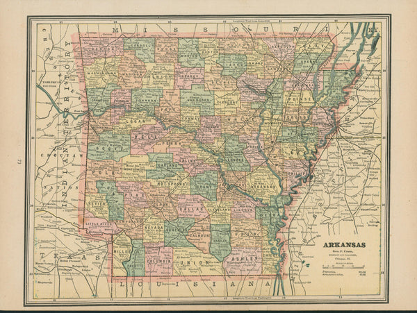 Arkansas- Cram's Atlas - Authentic Vintage Map