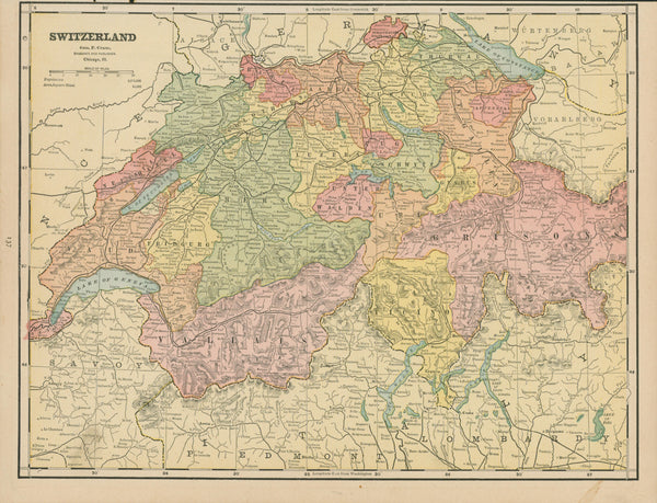 Switzerland- Cram's Atlas - Authentic Vintage Map
